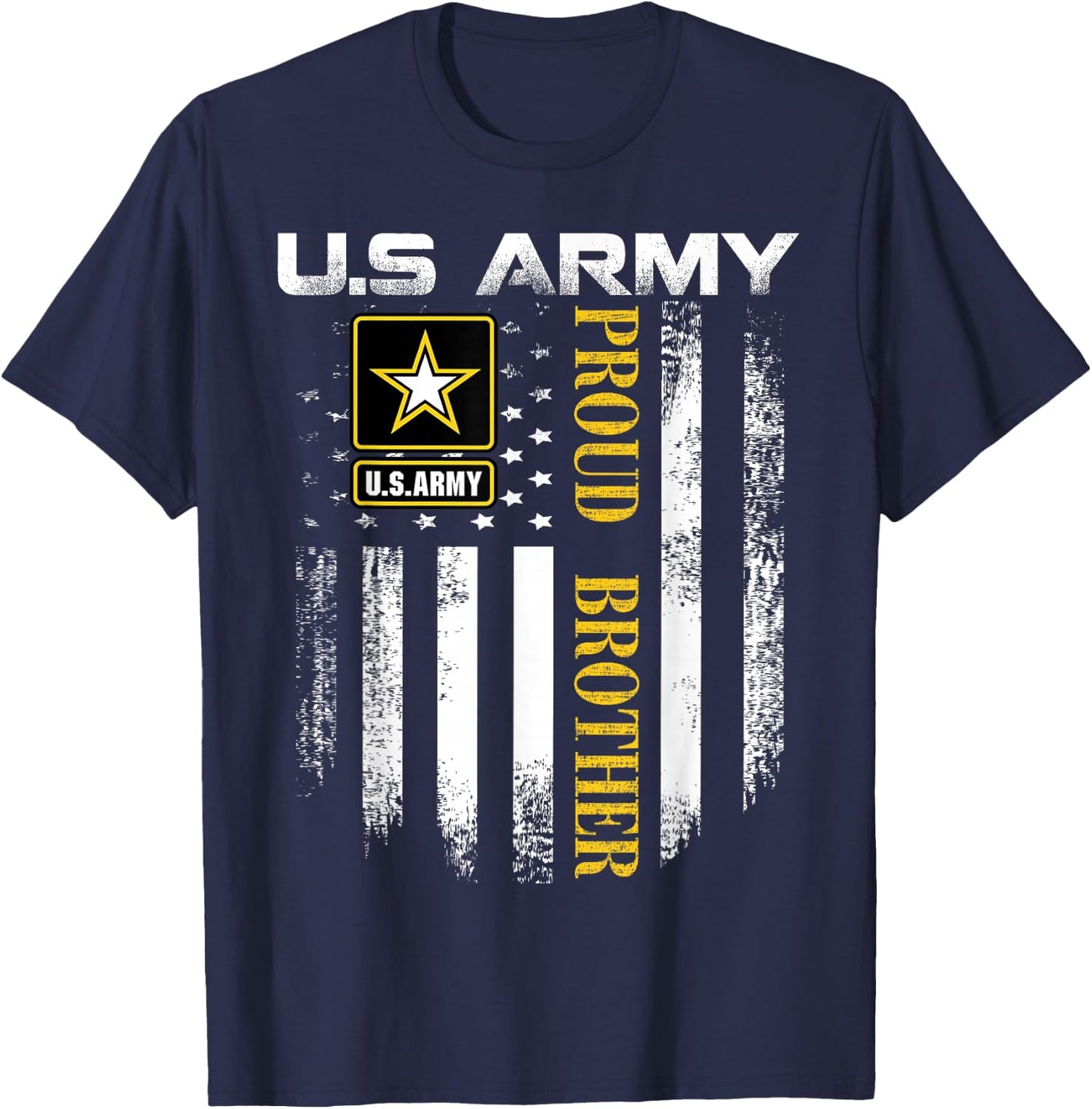 Vintage U.S. Army Proud Brother with American Flag Gift T-Shirt - T-Shirt | Navy
