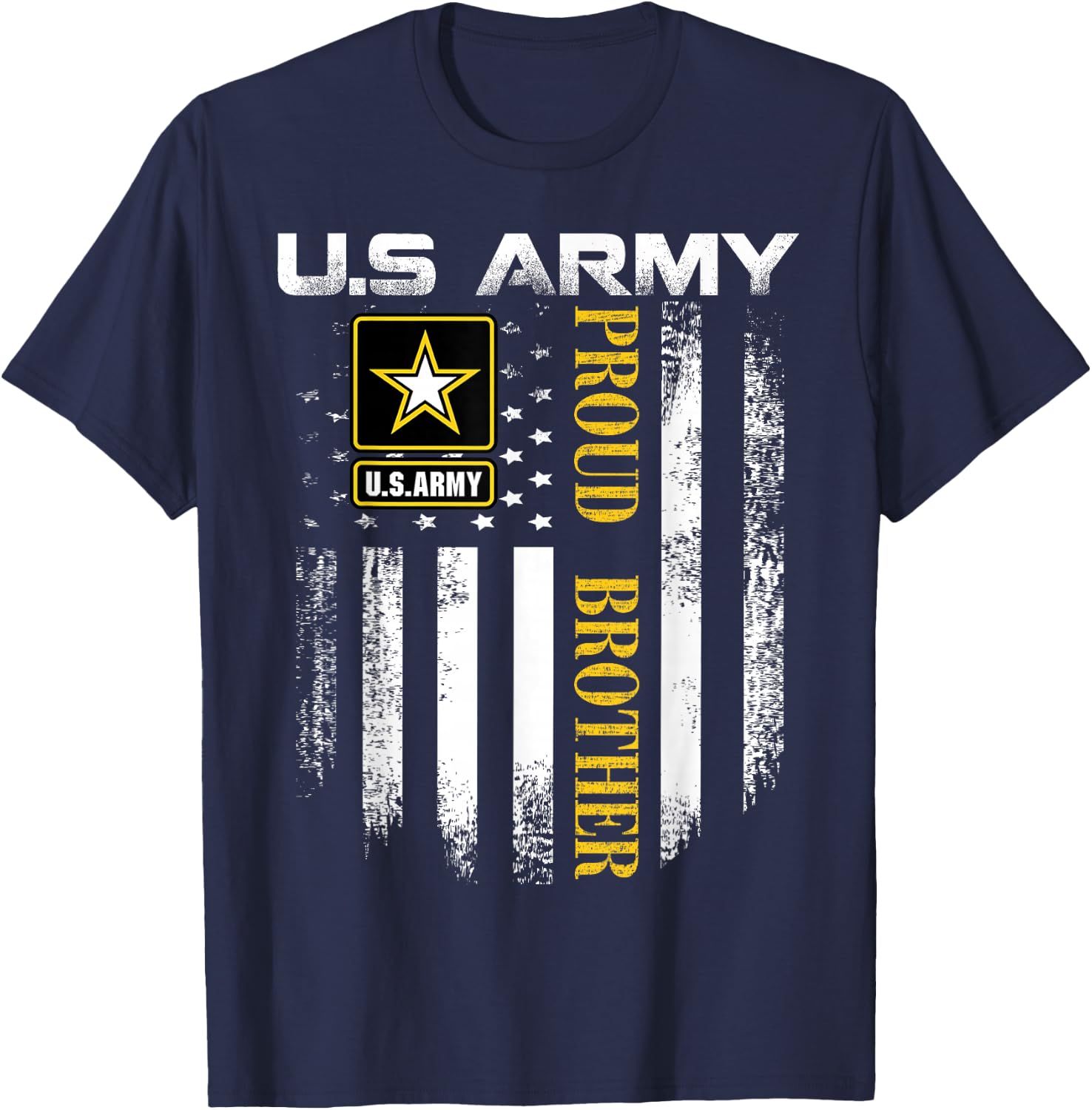 Vintage U.S. Army Proud Brother with American Flag Gift T-Shirt - T-Shirt | Navy