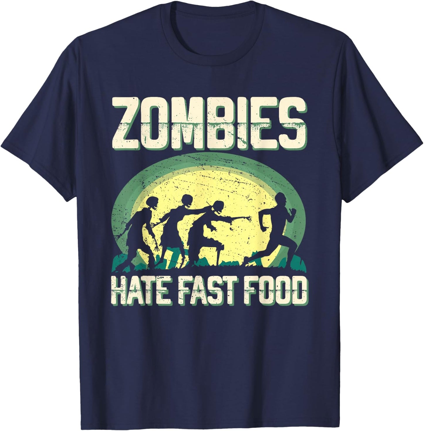 Zombie Hate Fast Food Runner Marathon Apparel T-Shirt - T-Shirt | Navy