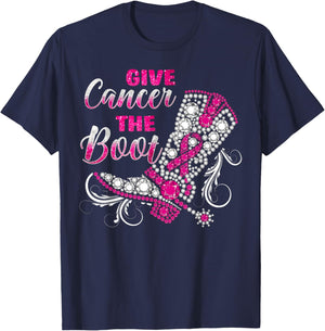 Breast Cancer Gift Western Cowboy Boots Pink Ribbon Survivor T-Shirt - T-Shirt | Navy