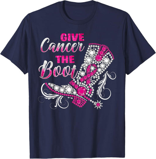 Breast Cancer Gift Western Cowboy Boots Pink Ribbon Survivor T-Shirt - T-Shirt | Navy