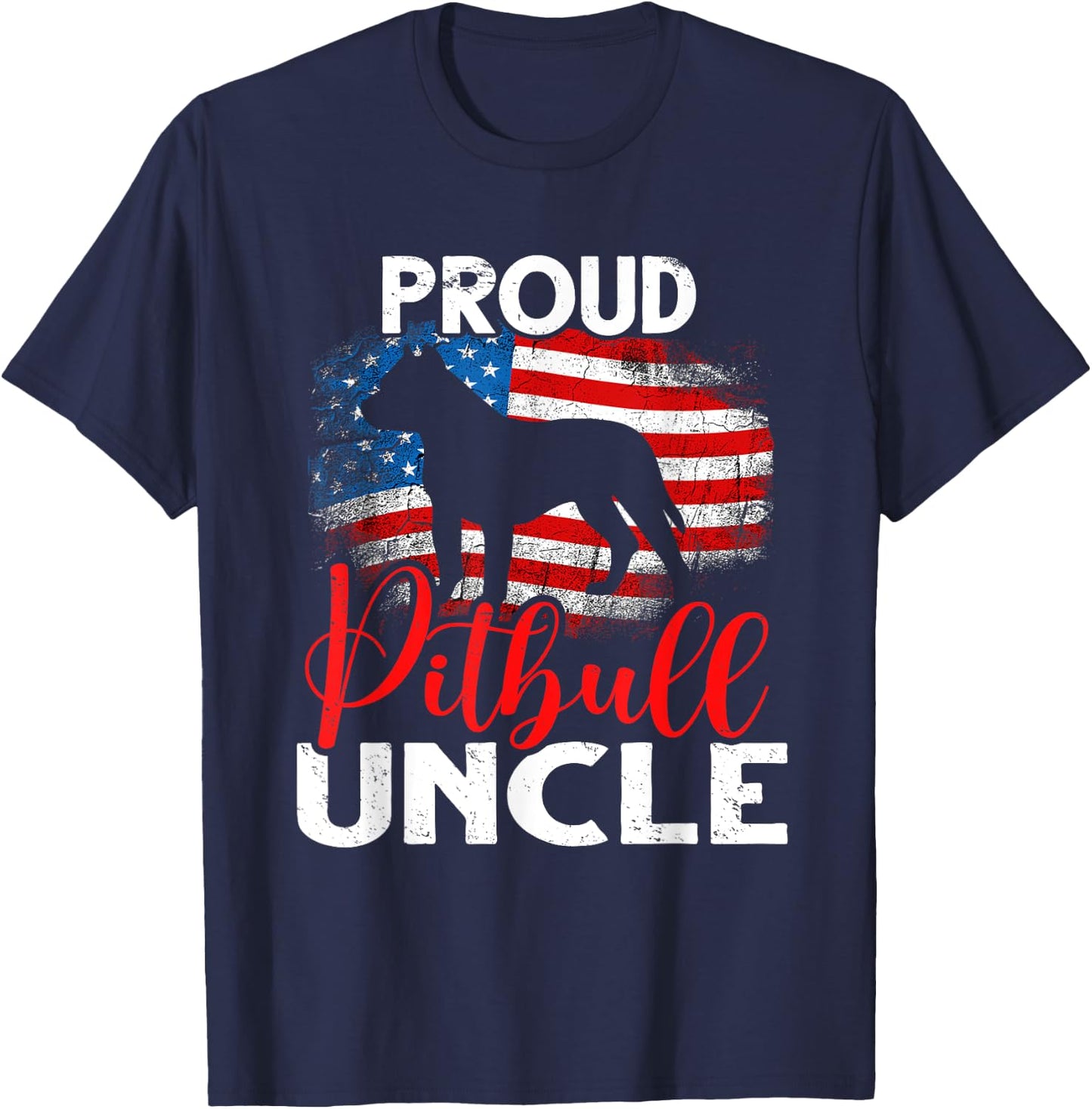Vintage Proud Pitbull Dog Uncle American Flag Men T-Shirt - T-Shirt | Navy