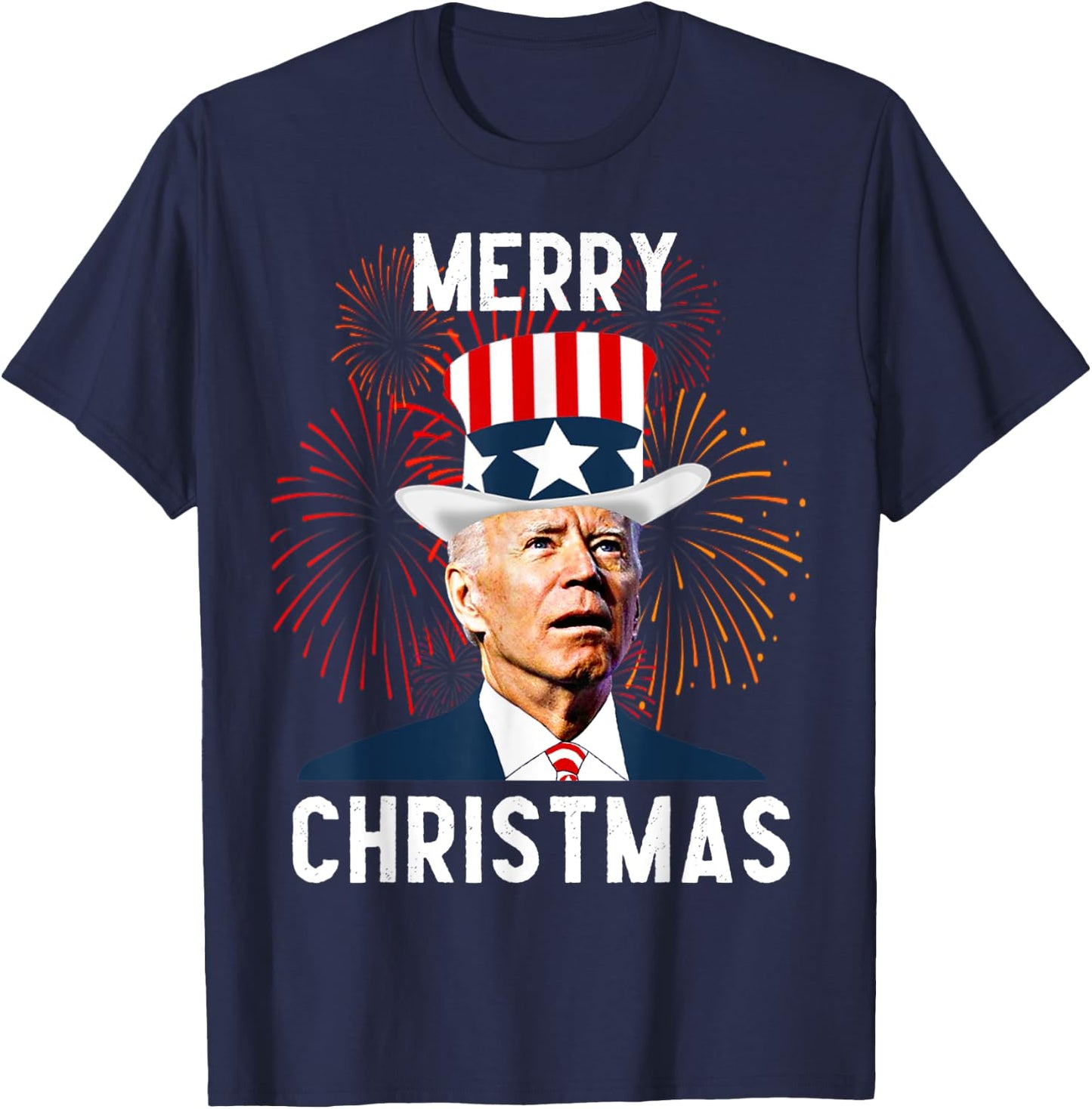 Funny Joe Biden Merry Christmas For Fourth Of July T-Shirt - T-Shirt | Navy