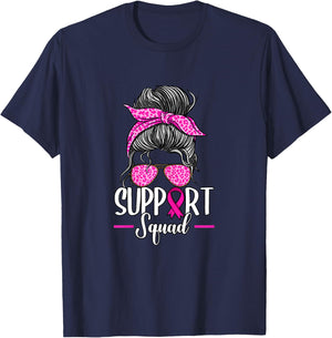 Support Squad Messy Bun Breast Cancer Awareness T-Shirt - T-Shirt | Navy
