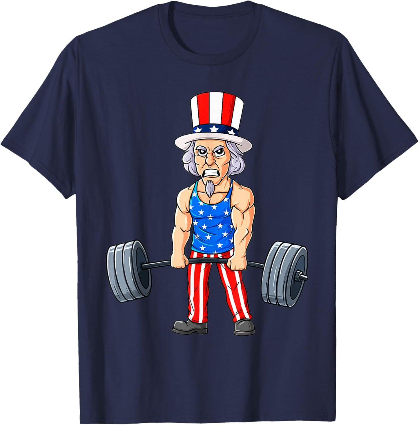 4th Of July Uncle Sam Weightlifting Funny Deadlift Fitness T-Shirt - T-Shirt | Navy