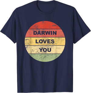 Darwin Loves You Atheist Pro Science Non Religious Vintage T-Shirt - T-Shirt | Navy