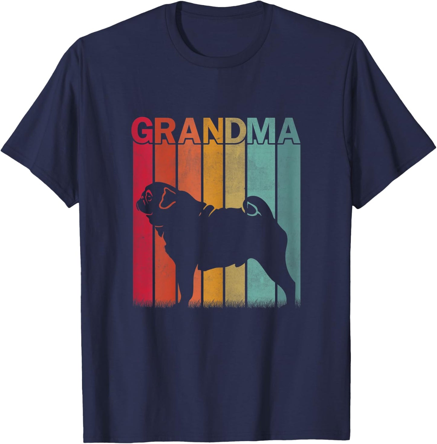 Distressed Pug Dog Graphic Retro Mother's Day Grandma T-Shirt - T-Shirt | Navy