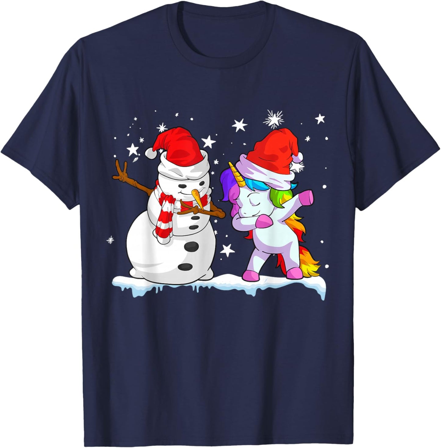 Unicorn Christmas Shirt Girls Women Santa Hat Snowman T-Shirt - T-Shirt | Navy