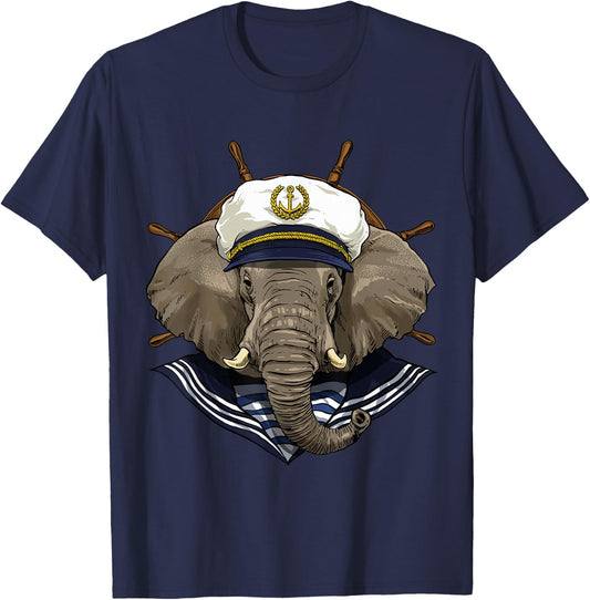 Elephant Sailor Boat Captain Wildlife Elephant Safari Animal T-Shirt - T-Shirt | Navy
