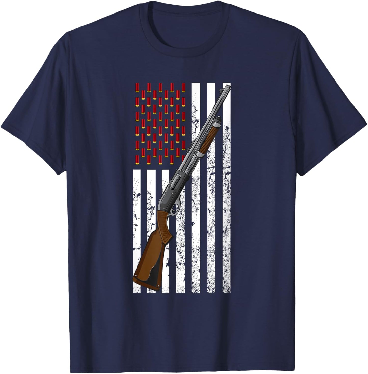 Clay Target Shooting USA Shotgun Flag - Shotgun & Cartridge T-Shirt - T-Shirt | Navy