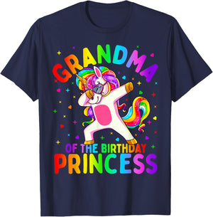 Grandma of The Birthday Princess Girl Dabbing Unicorn Small T-Shirt - T-Shirt | Navy
