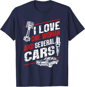 I Love One Woman And Several Cars Funny Cars Mechanic T-Shirt - T-Shirt | Navy