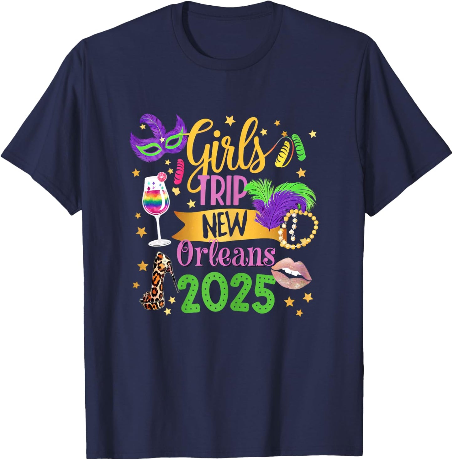 Girls Trip New Orleans 2025 Mardi Gras Mask Beads Family T-Shirt - T-Shirt | Navy