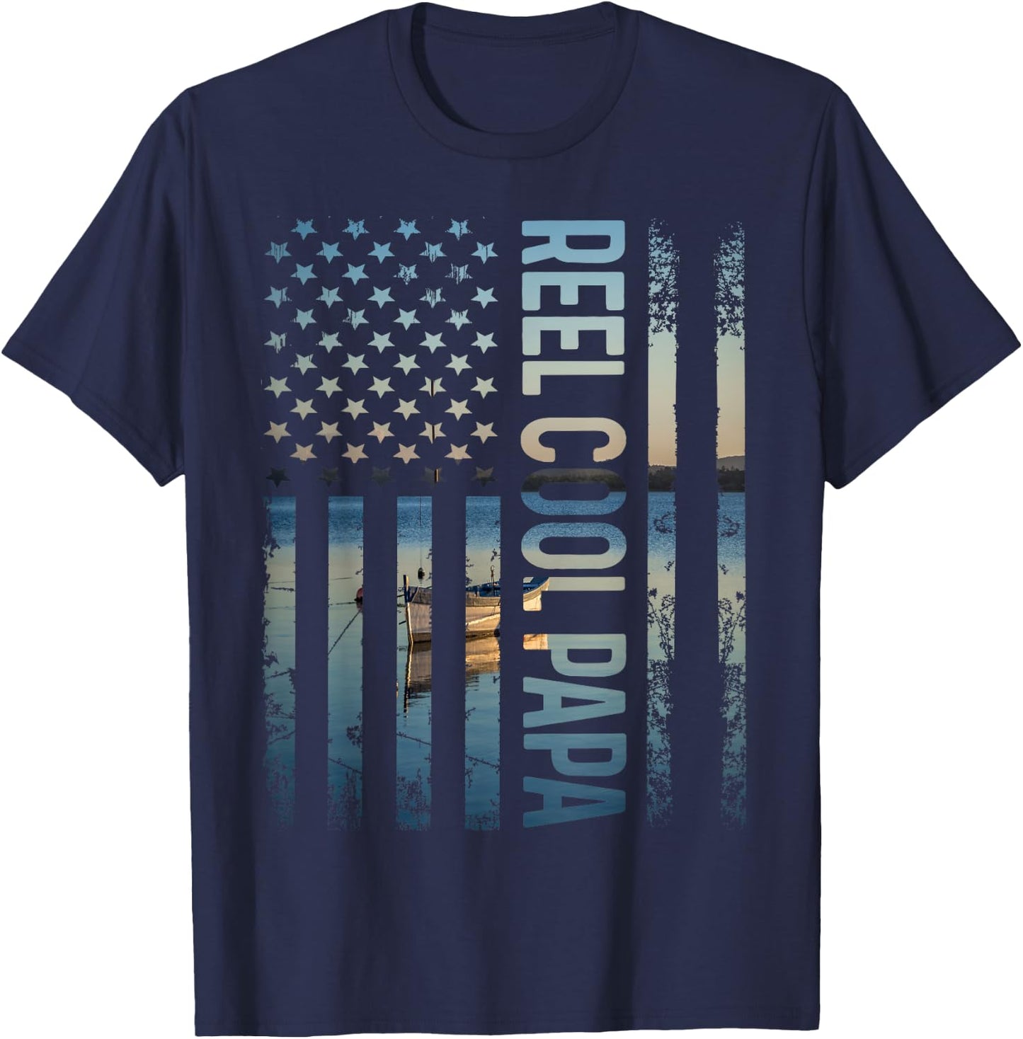 Retro Patriotic Reel Cool Dad For Best Papa Father's Day T-Shirt - T-Shirt | Navy