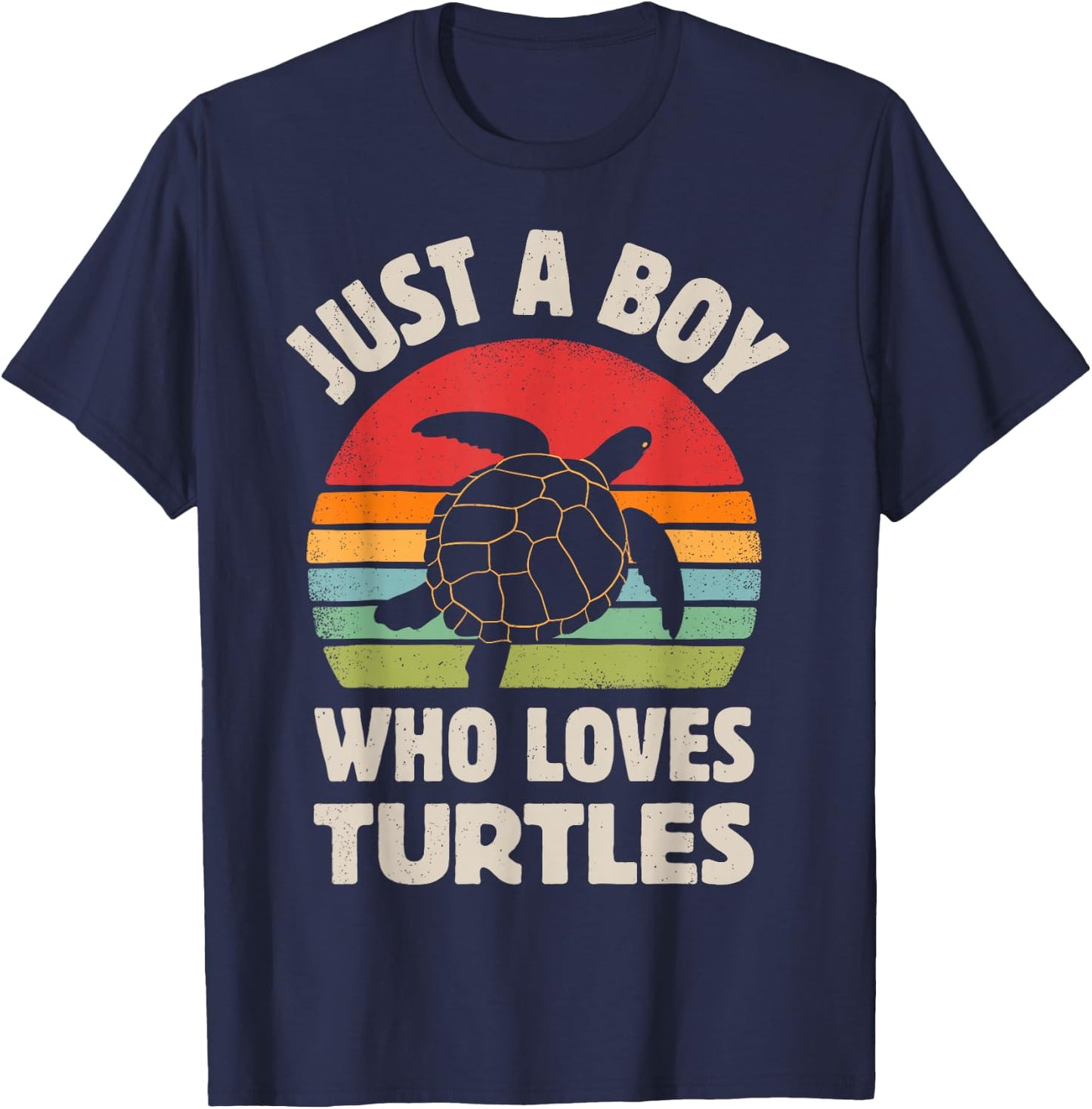 Turtle Just A Boy Who Loves Turtles Reptiles Retro Vintage T-Shirt - T-Shirt | Navy