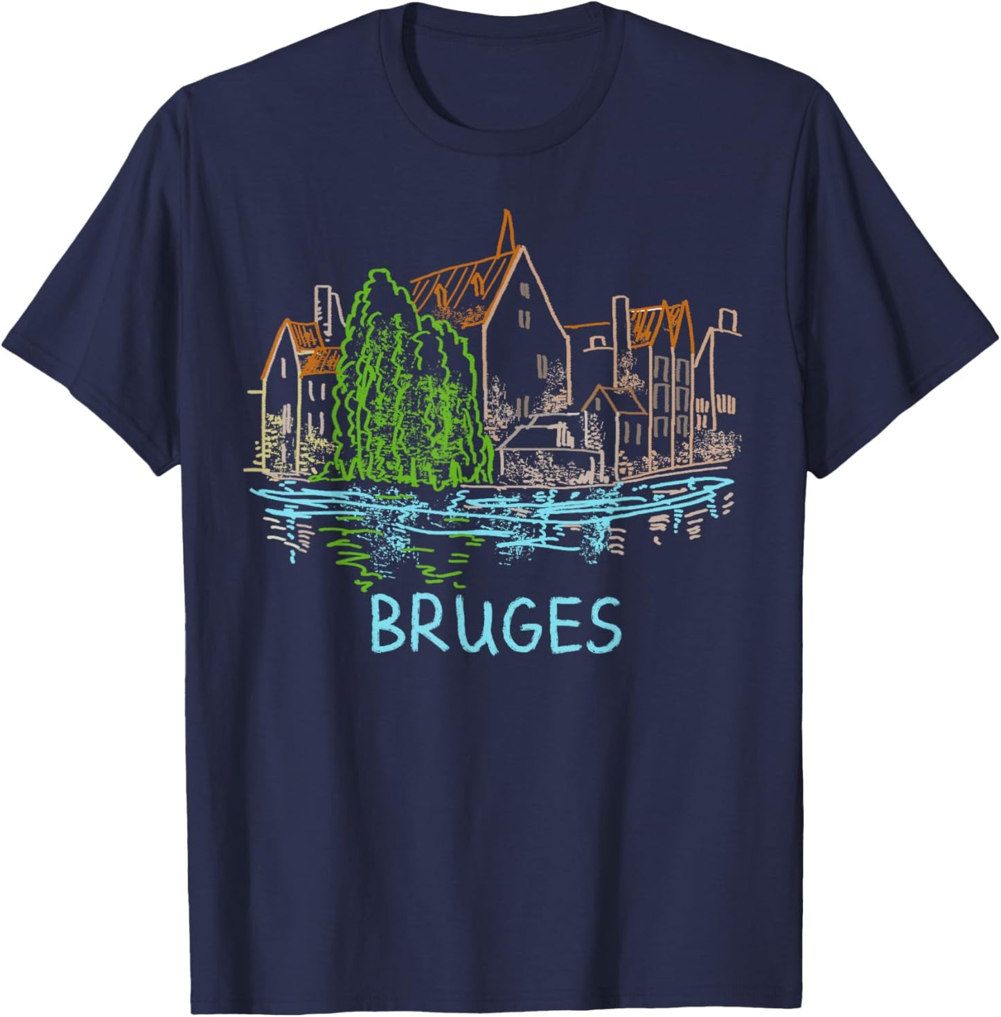 Bruges Belgium Art Gift Men Women T-Shirt - T-Shirt | Navy
