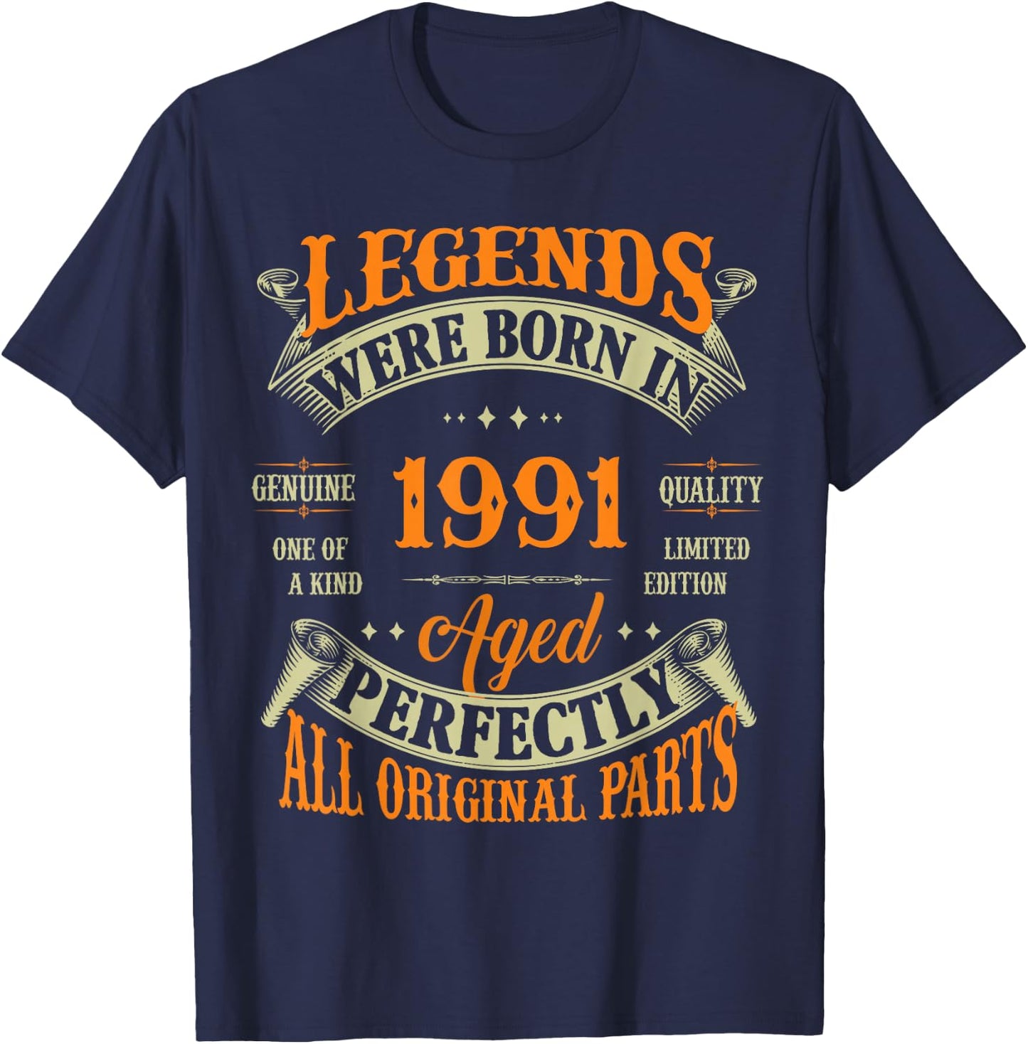 35th Birthday Vintage Legends Born in 1991 35 Years Old T-Shirt - T-Shirt | Navy