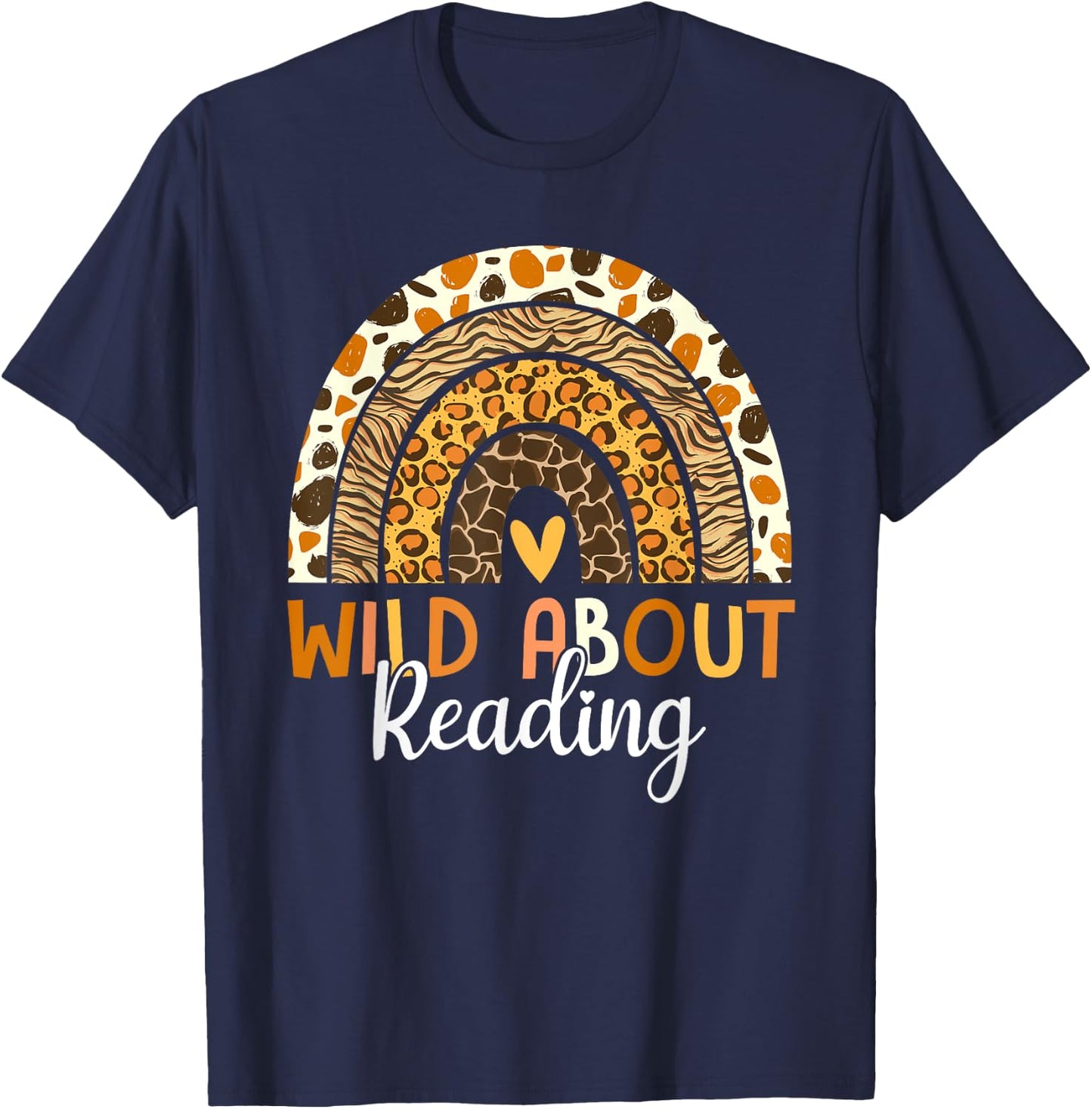 Wild About Reading Teacher Back to School Leopard Rainbow T-Shirt - T-Shirt | Navy