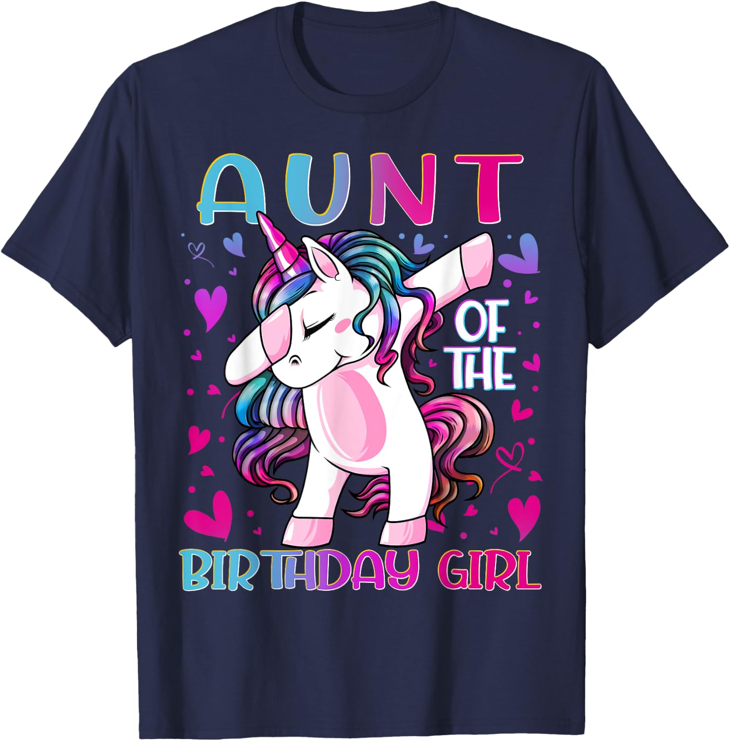 Aunt of the Birthday Girl Dabbing Unicorn Aunt Women Gifts T-Shirt - T-Shirt | Navy