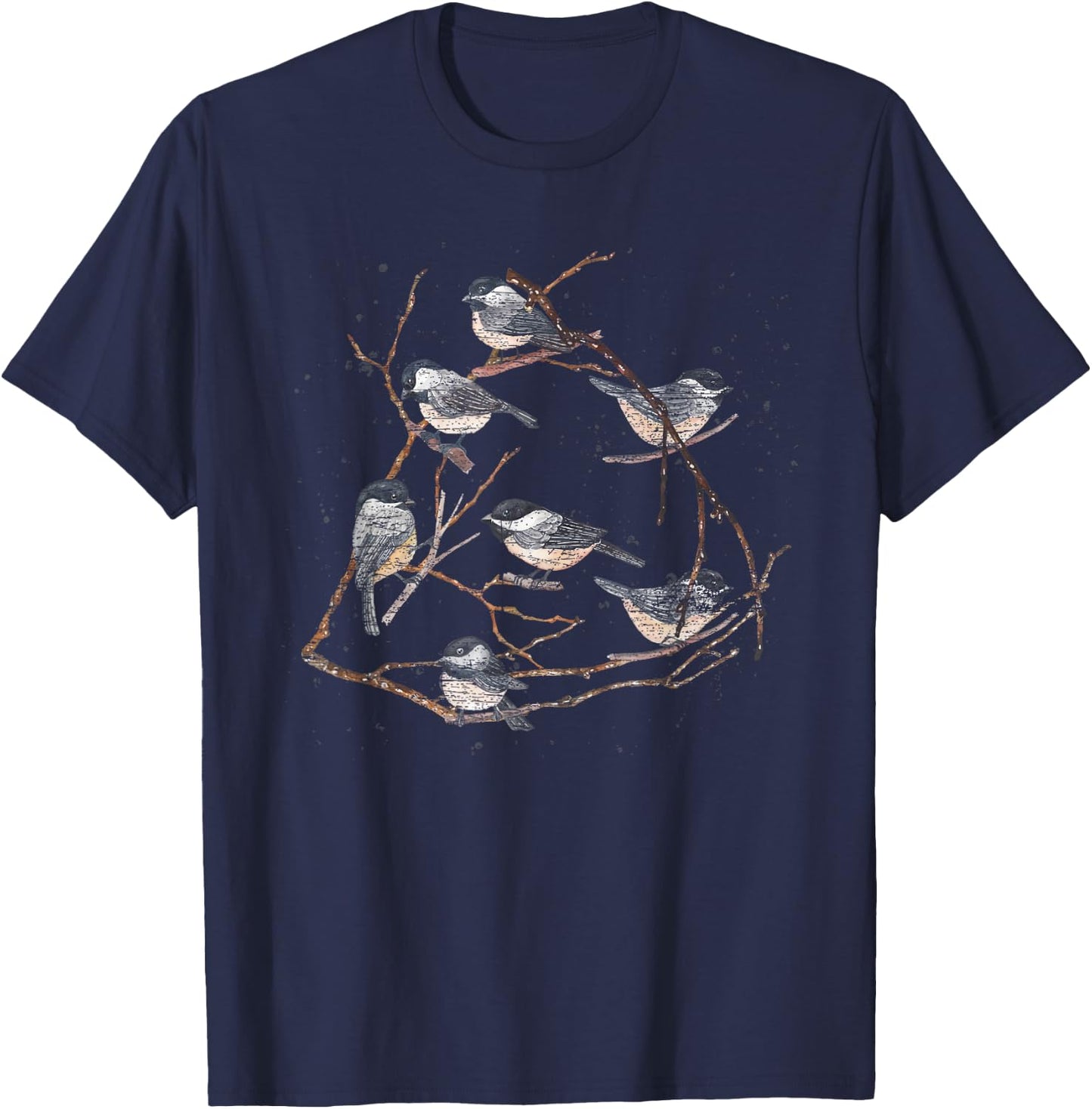 Tree Branches Nature Animal Lover Vintage Birds Chickadee T-Shirt - T-Shirt | Navy
