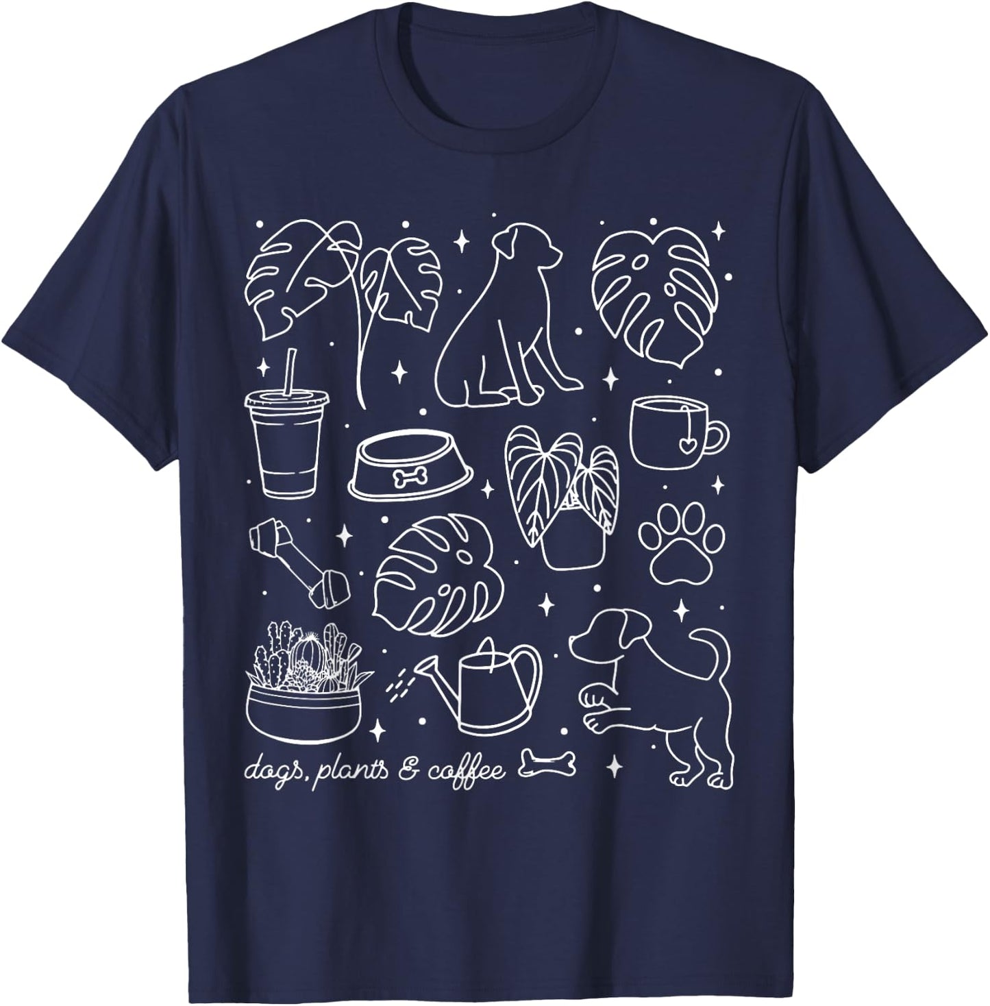 Vintage Dogs Plants & Coffee Houseplant Plant Lover Dog Mom T-Shirt - T-Shirt | Navy