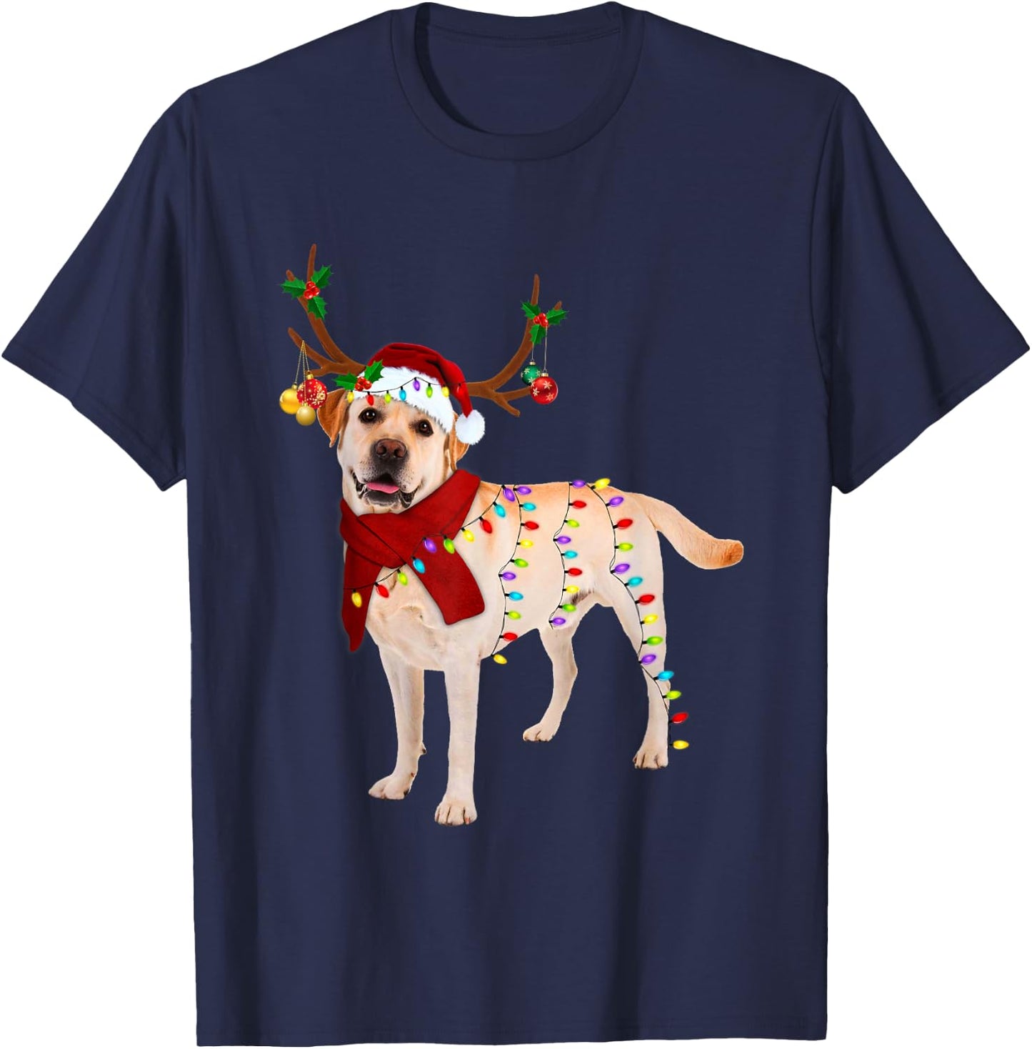 Santa Labrador retriever reindeer Light Christmas T-Shirt - T-Shirt | Navy