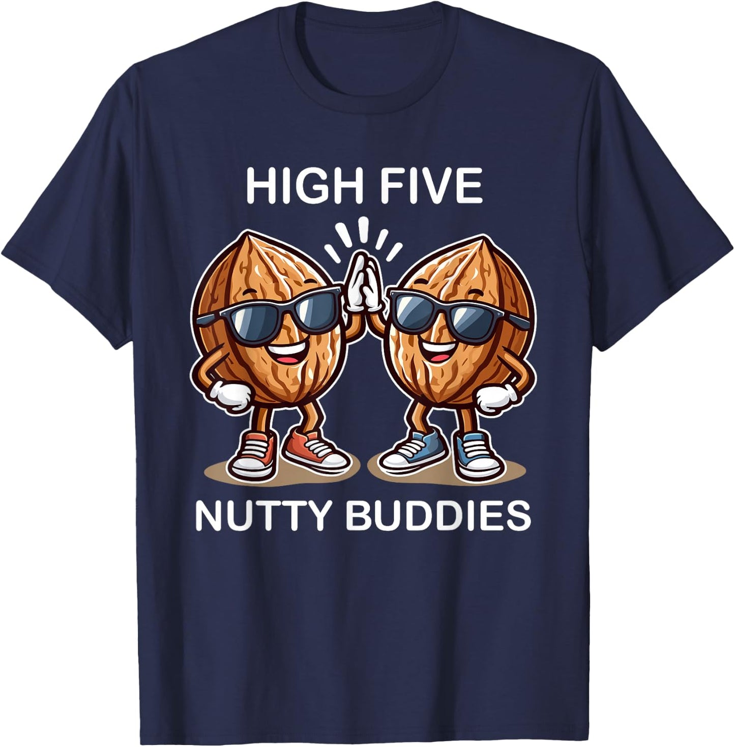 Walnut Friends High Five Nutty Buddies for Snack Lovers T-Shirt - T-Shirt | Navy