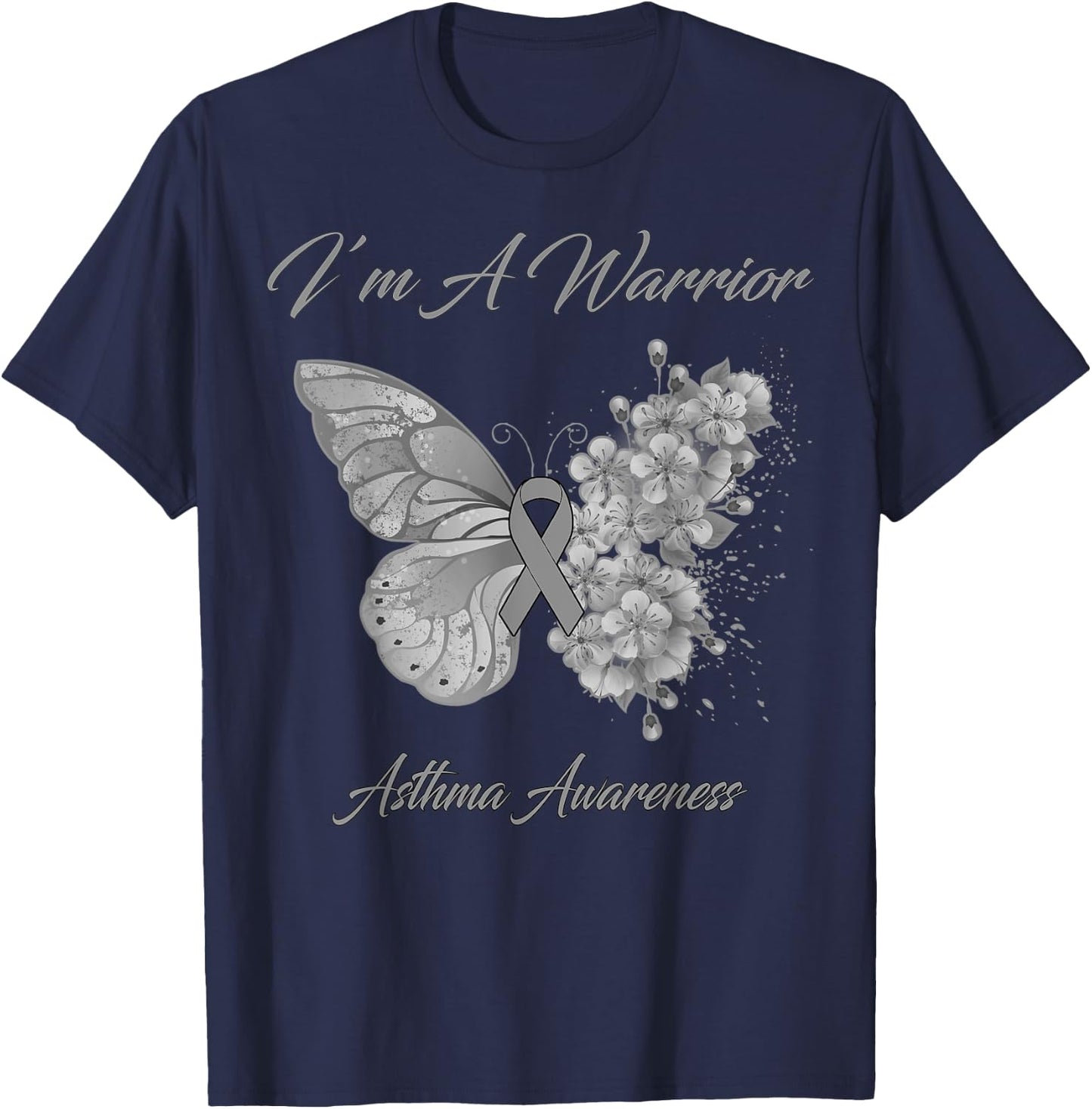 Butterfly I’m A Warrior Asthma Awareness T-Shirt - T-Shirt | Navy