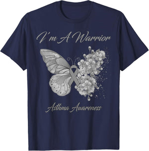 Butterfly I’m A Warrior Asthma Awareness T-Shirt - T-Shirt | Navy