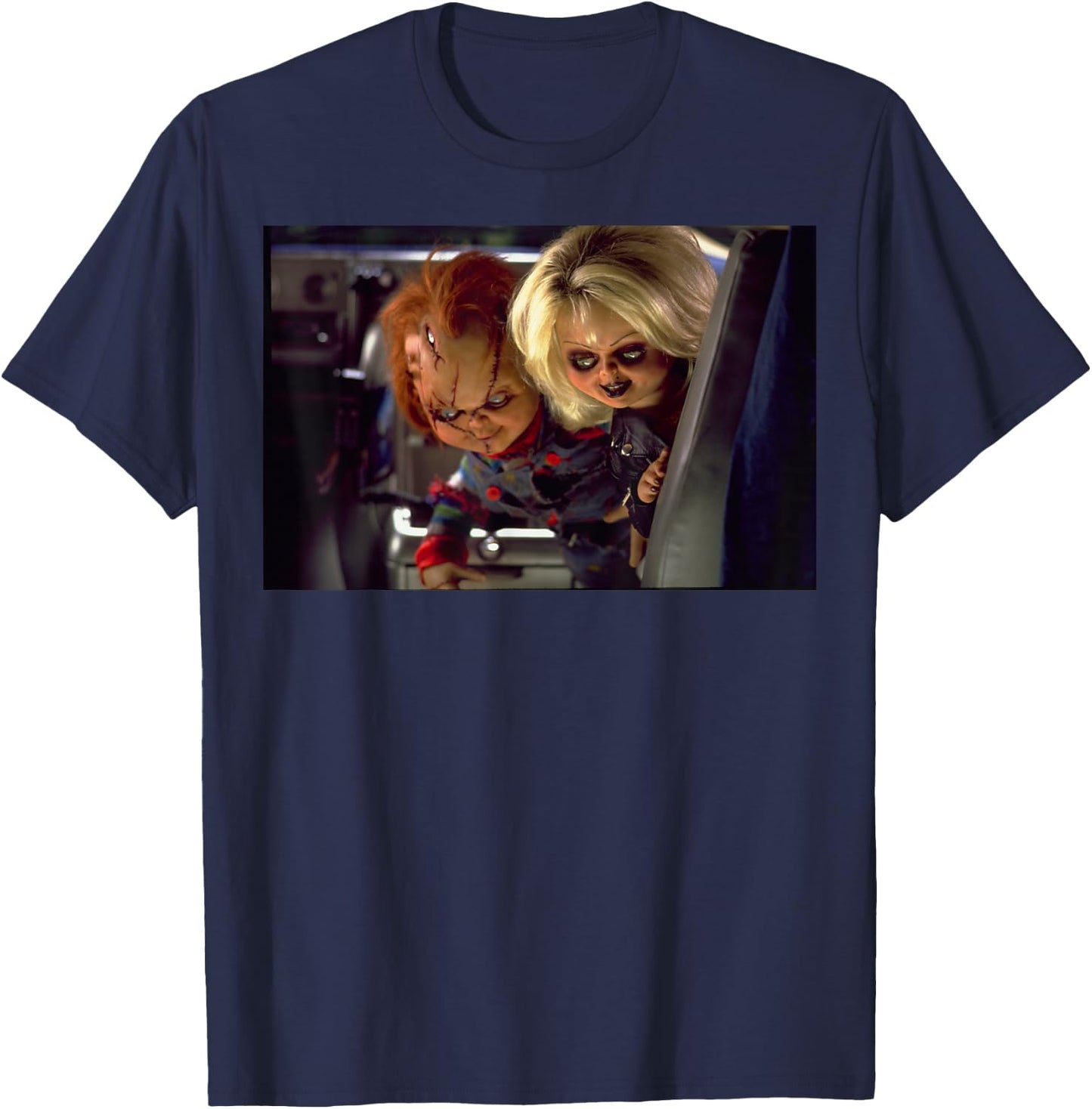 Bride of Chucky Tiffany & Chucky Stare at Ground T-Shirt - T-Shirt | Navy