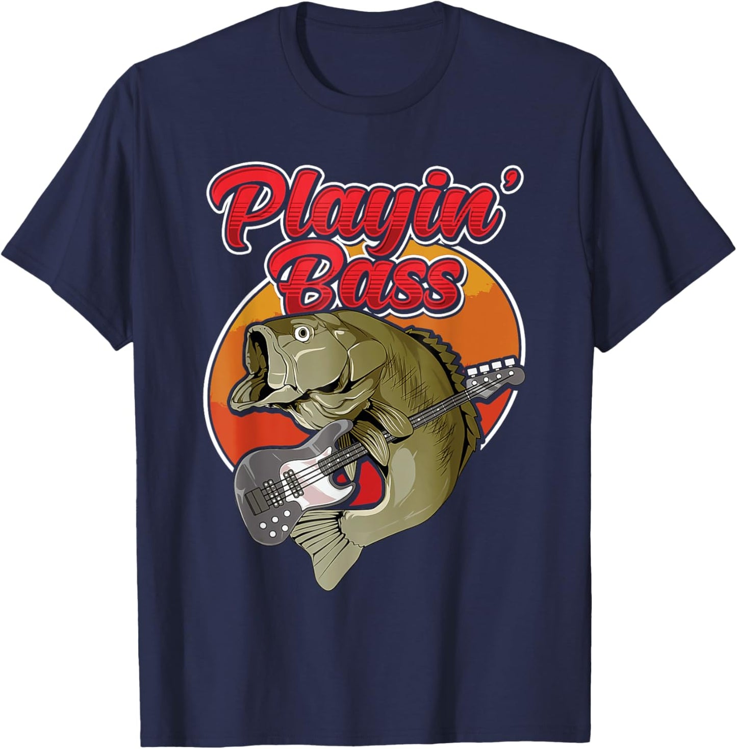 Playin' Bass. Bass Fish Playing Bass Guitar. T-Shirt - T-Shirt | Navy