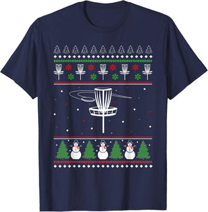 Disc Golf Ugly Christmas Sweater Pajama Gifts Women T-Shirt - T-Shirt | Navy