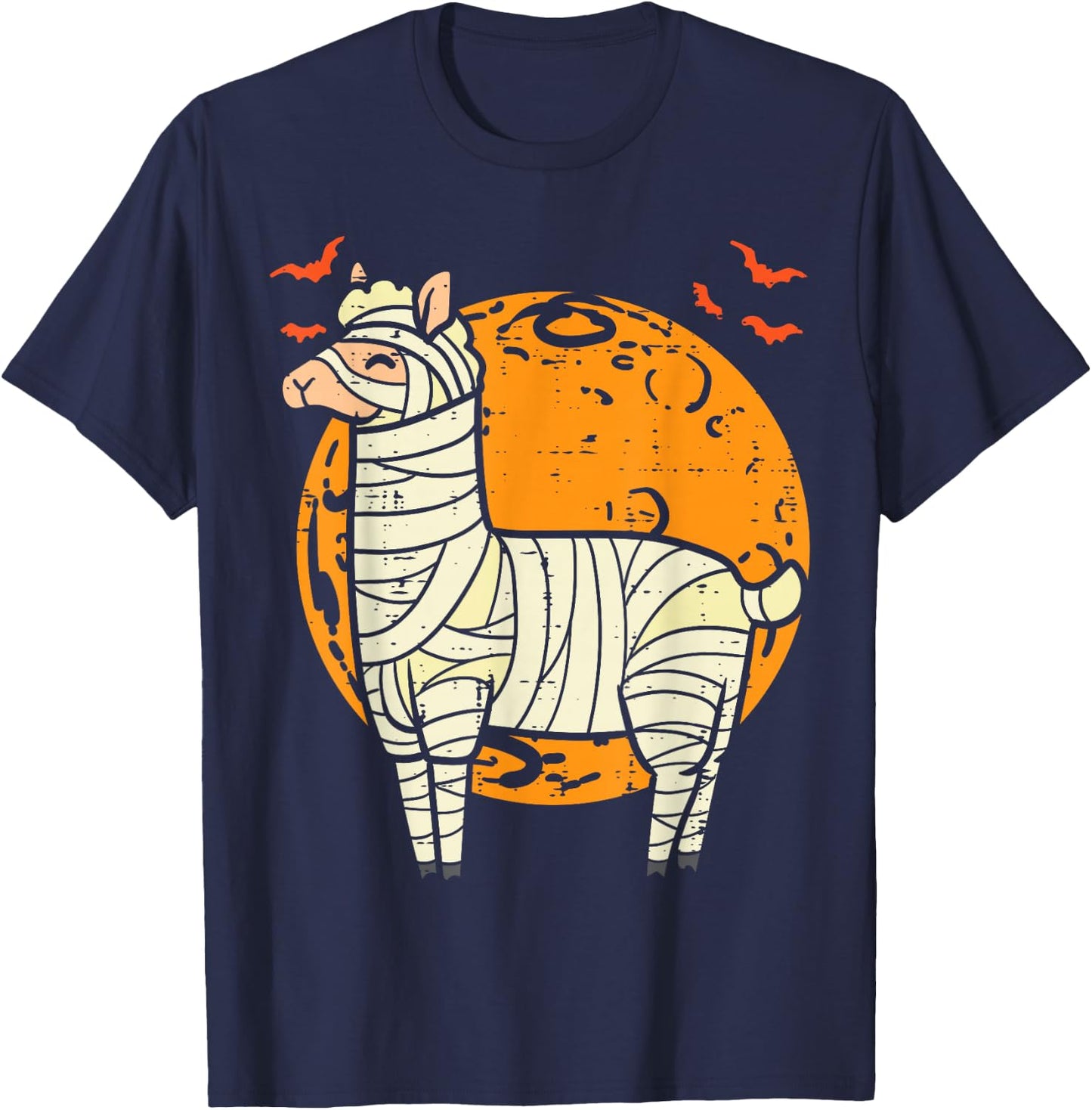 Mummy Llama Moon Cute Halloween Alpaca Animal Men Women Kids T-Shirt - T-Shirt | Navy