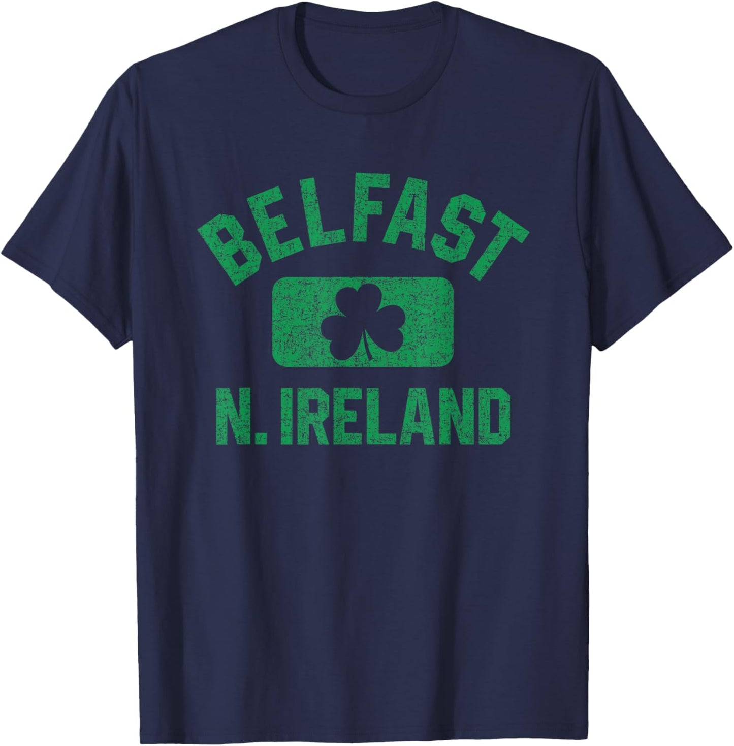 Belfast N. Ireland Gym Style Distressed Green Print T-Shirt - T-Shirt | Navy