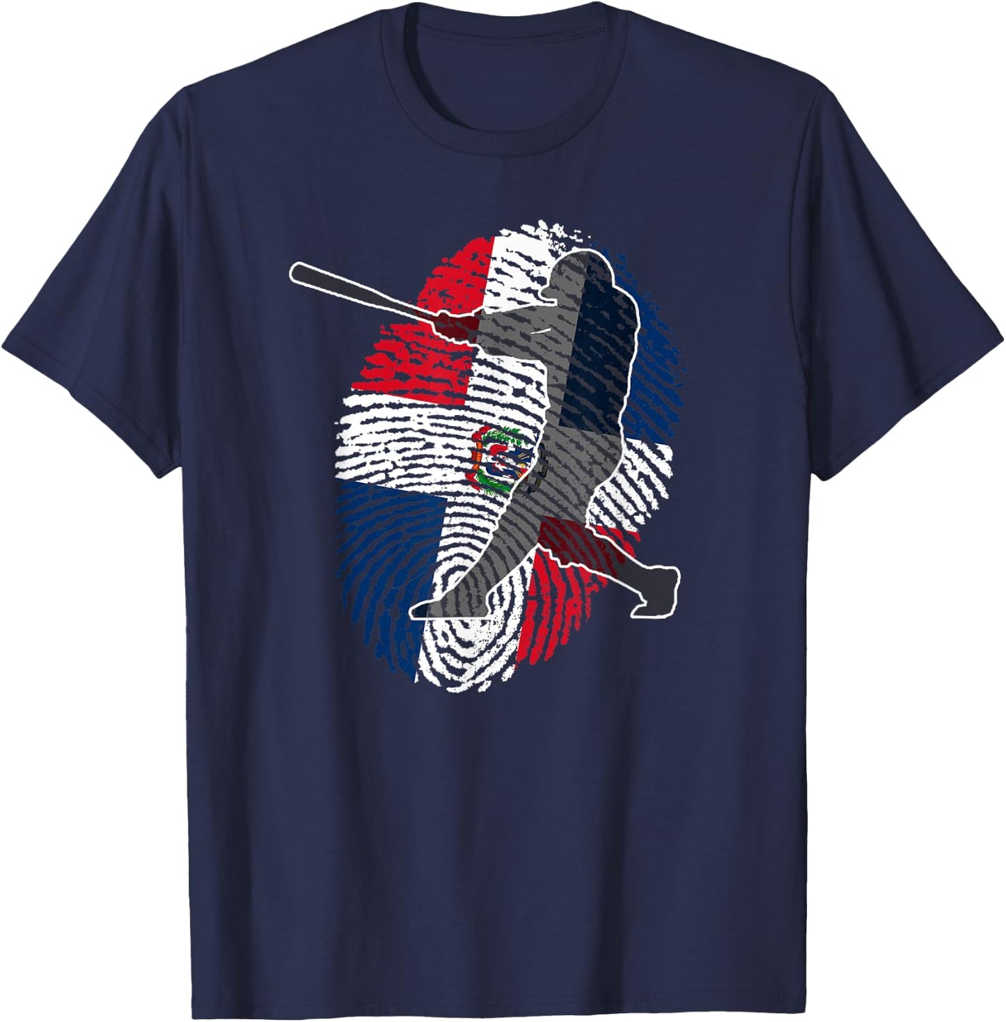 Dominican Republic Baseball Batter DNA Fingerprint T-Shirt - T-Shirt | Navy