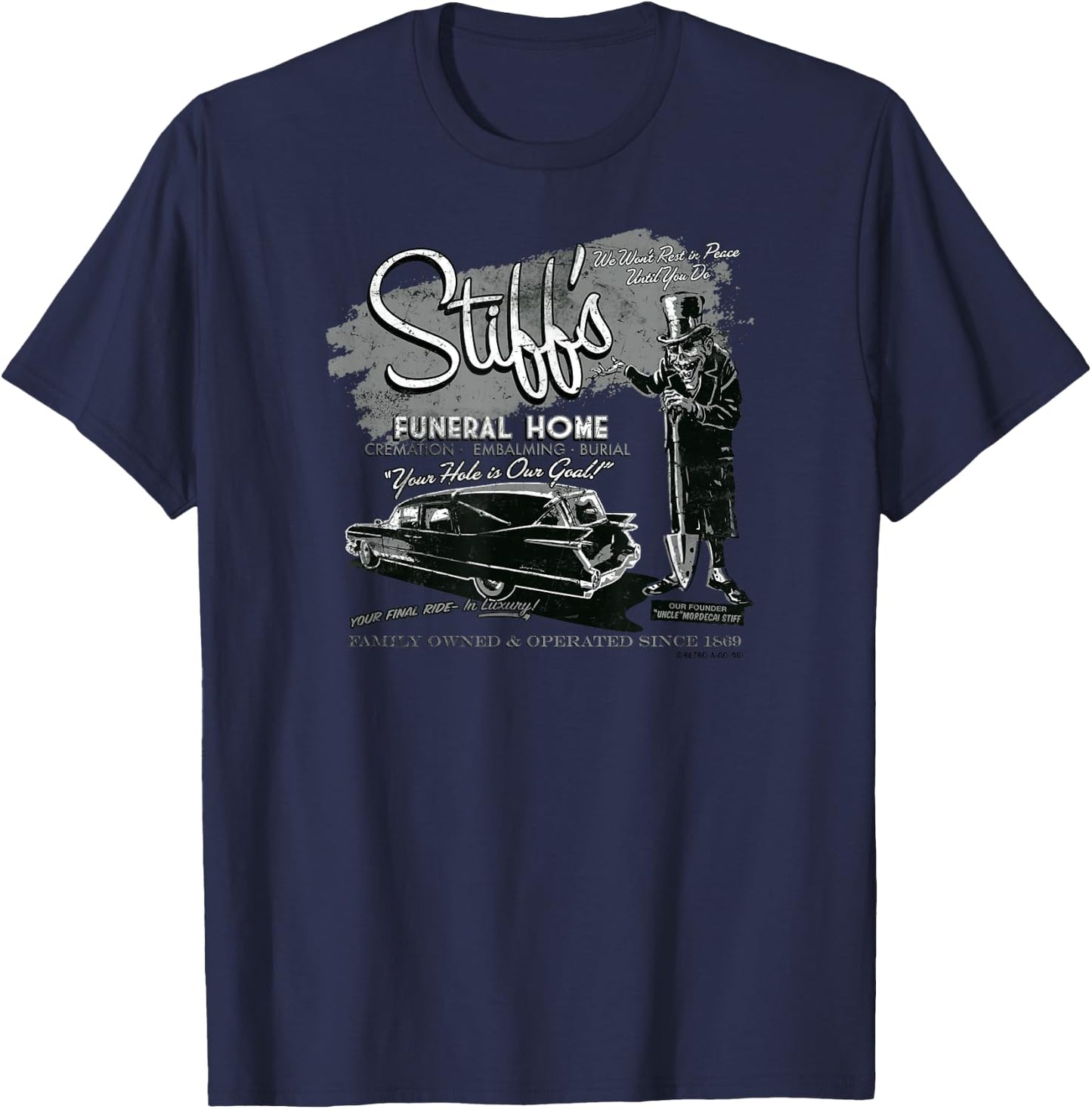 Retro Monster Funeral Funny Undertaker Humor Retro-a-go-go T-Shirt - T-Shirt | Navy