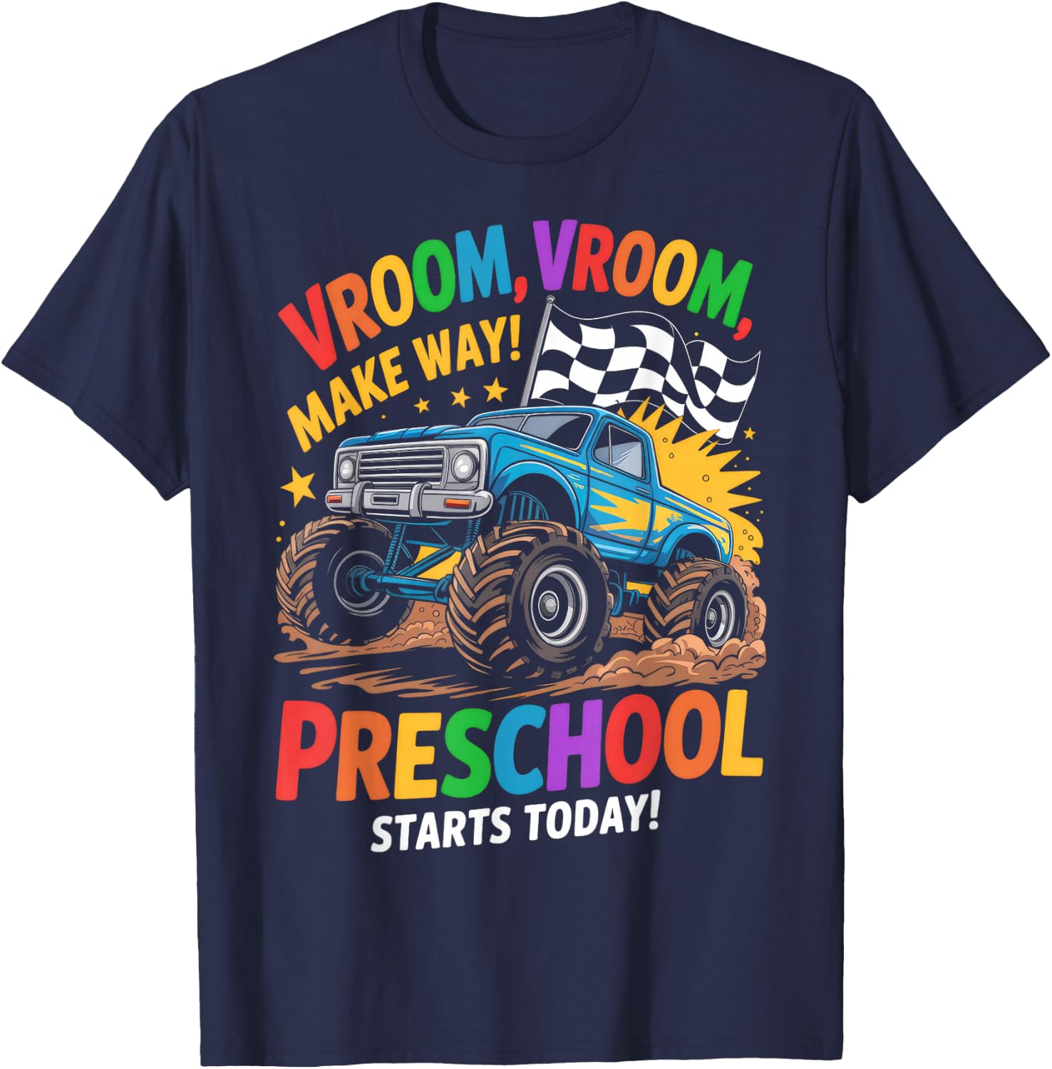 Back to School Preschool Pre-K Monster Truck First Day Boys T-Shirt - T-Shirt | Navy