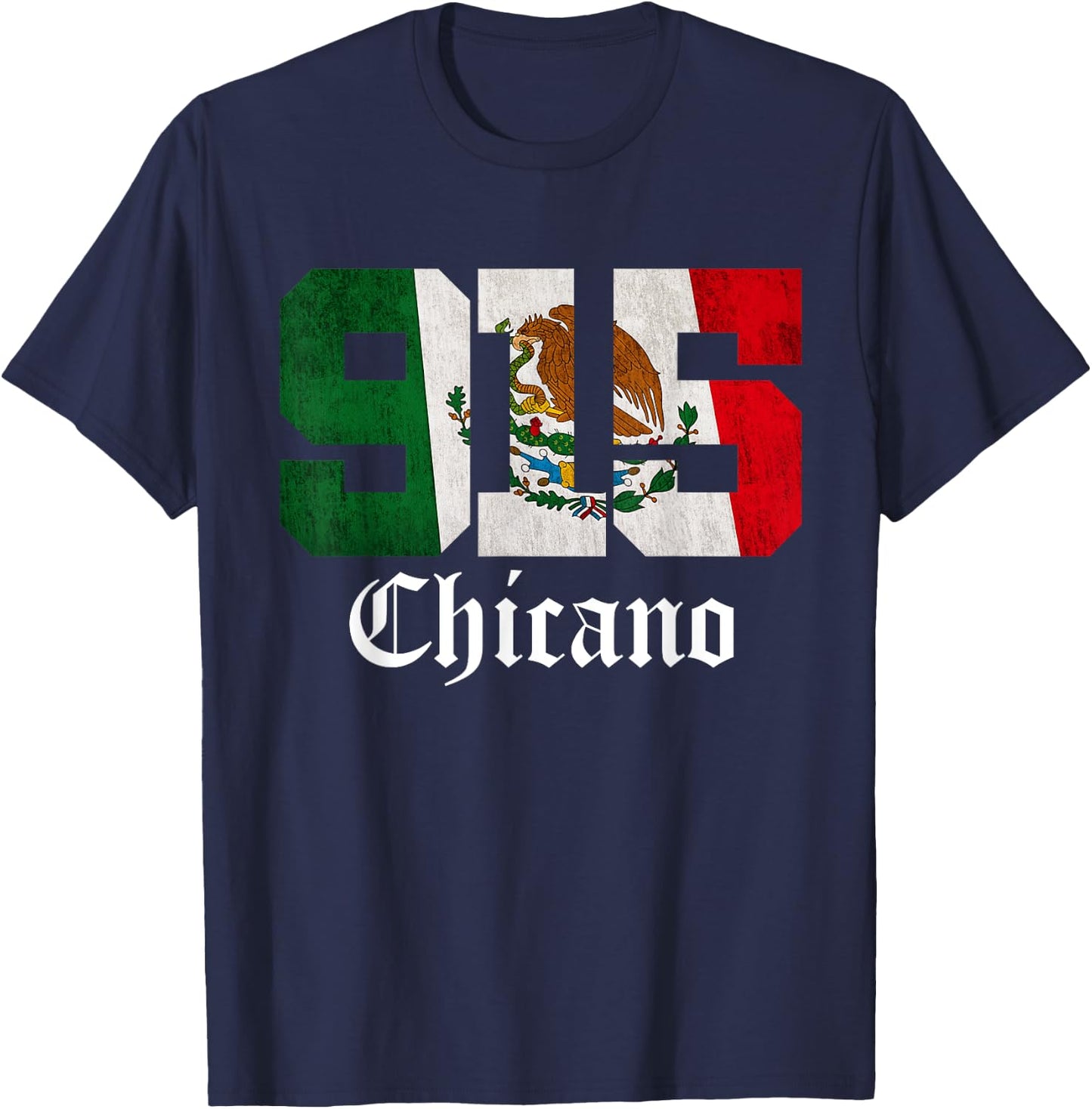 Mexican Flag Chicano Apparel Texas 915 Area Code T-Shirt - T-Shirt | Navy