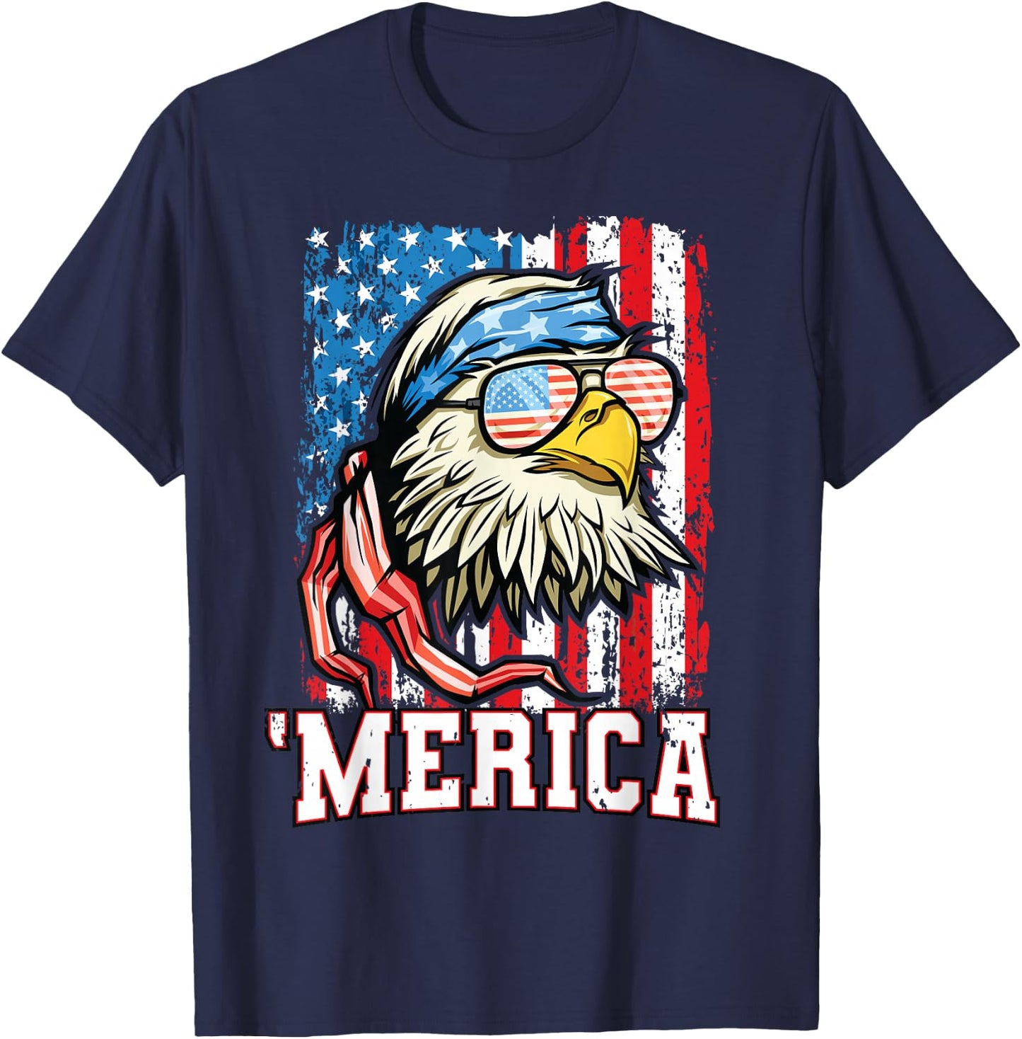 4th of July Shirt Bald Eagle USA Flag Patriotic Merica T-Shirt - T-Shirt | Navy