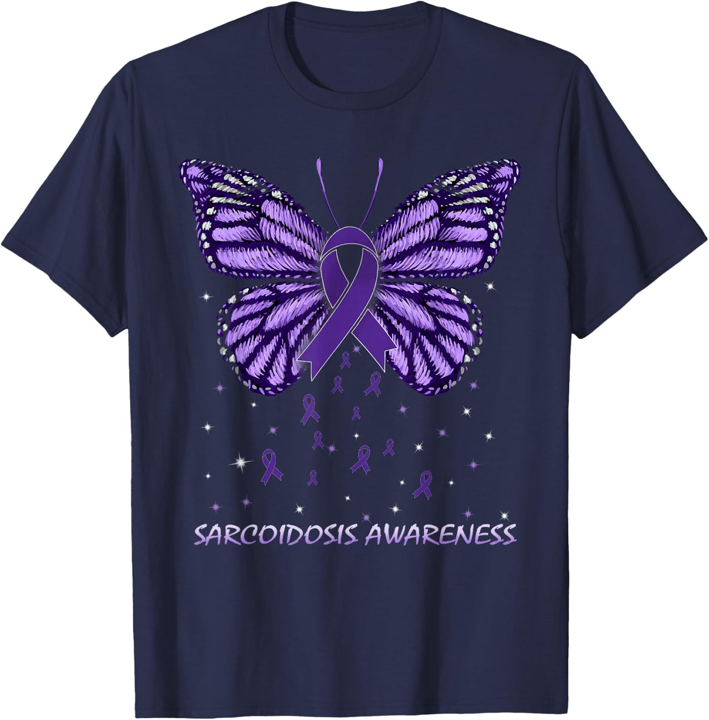 Sarcoidosis Awareness Butterfly T-Shirt - T-Shirt | Navy