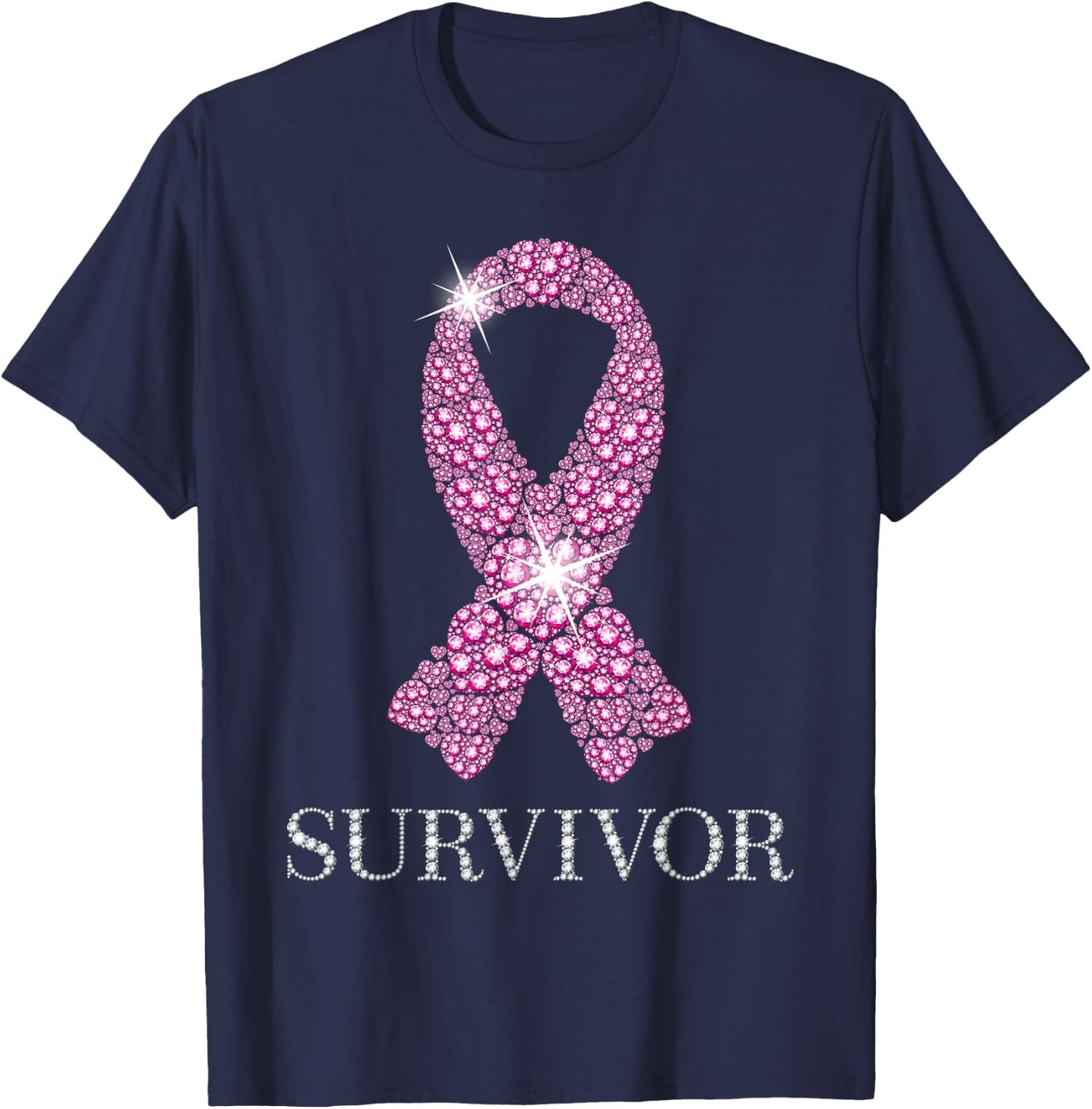 Breast Cancer Survivor Pink Ribbon National Cancer Survivor T-Shirt - T-Shirt | Navy