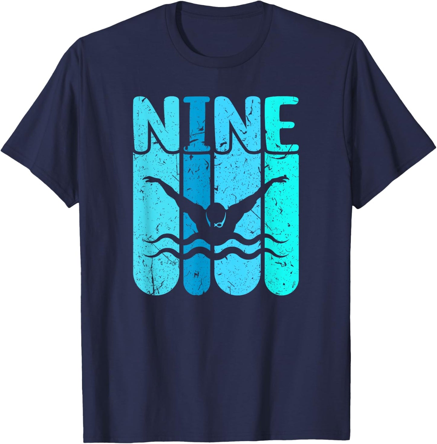 Swimmer 9th Birthday Swimming T-Shirt - T-Shirt | Navy