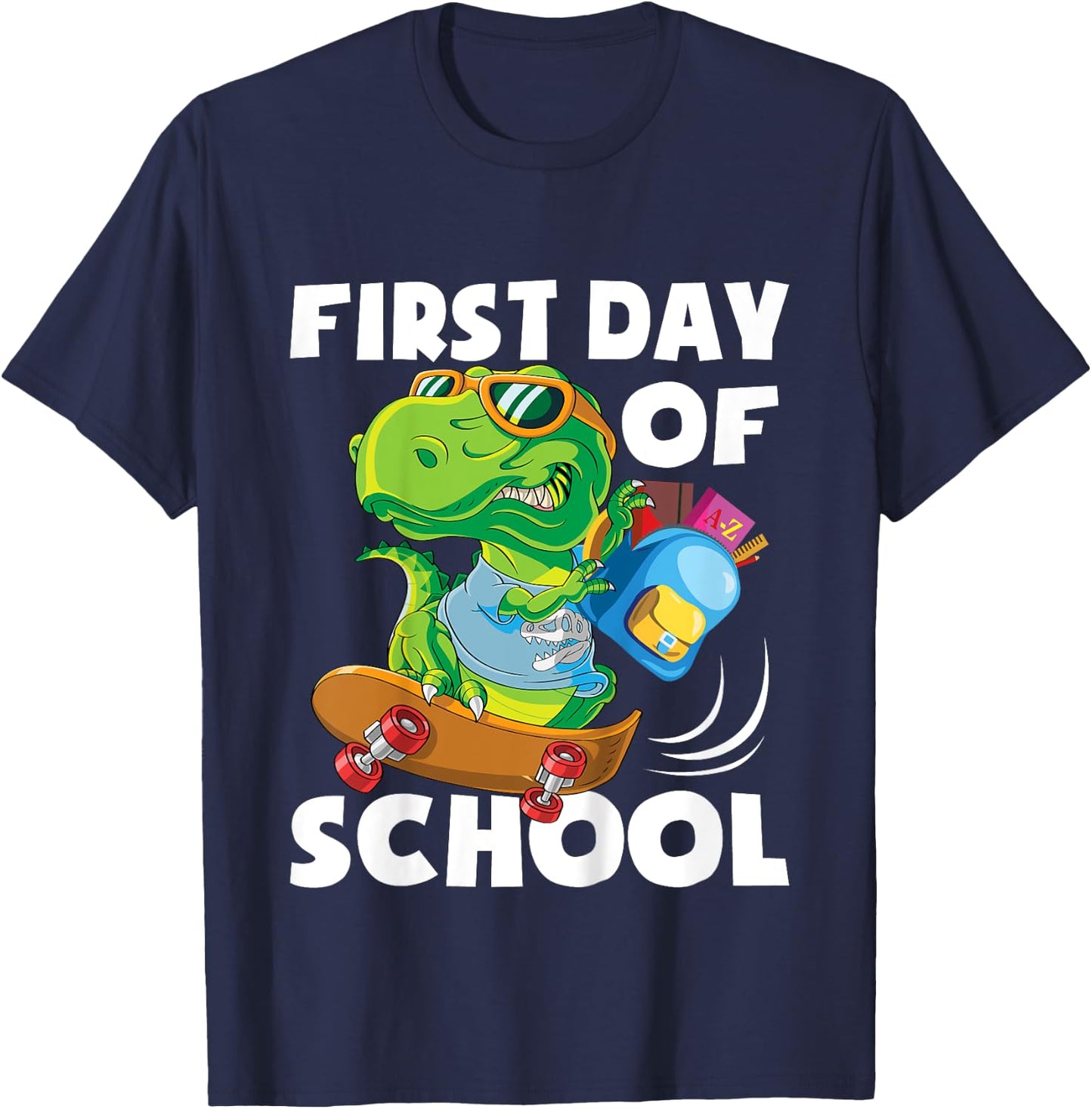 First Day Of School - Student Dino Kindergarten T-Shirt - T-Shirt | Navy