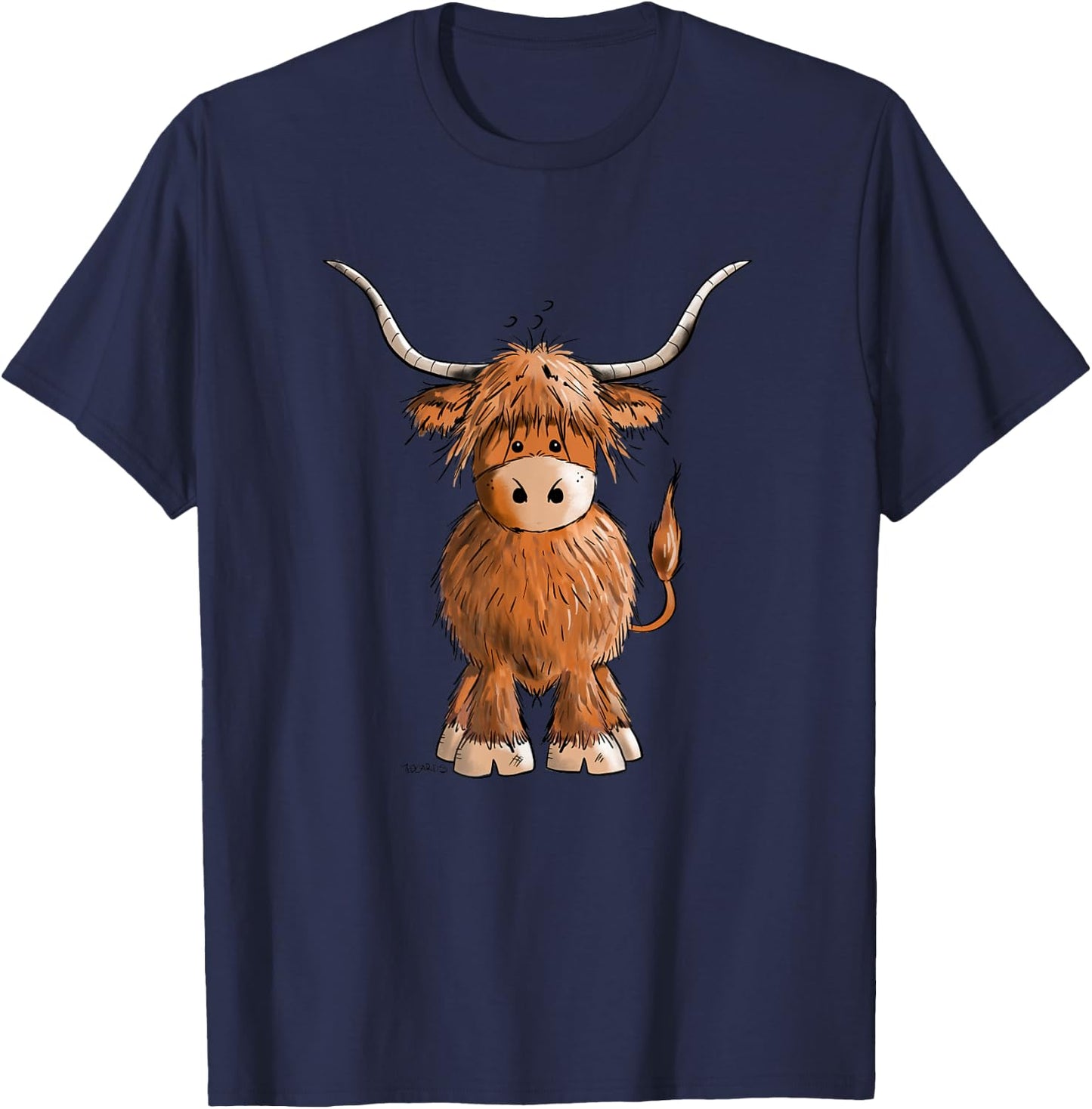 Cute Hairy Scottish Highland Cow Men Kids T-Shirt - T-Shirt | Navy