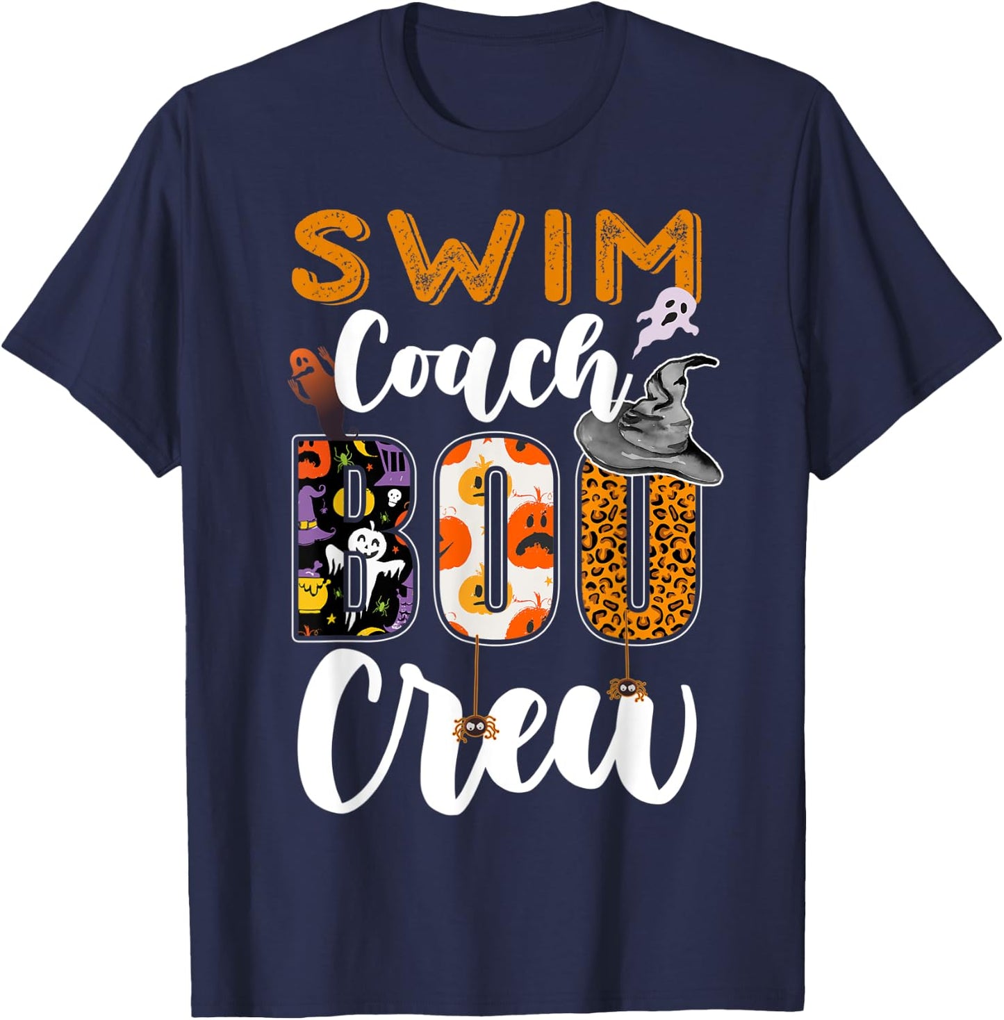 Swim Coach Boo Crew Ghost Funny Swimmer Halloween Matching T-Shirt - T-Shirt | Navy