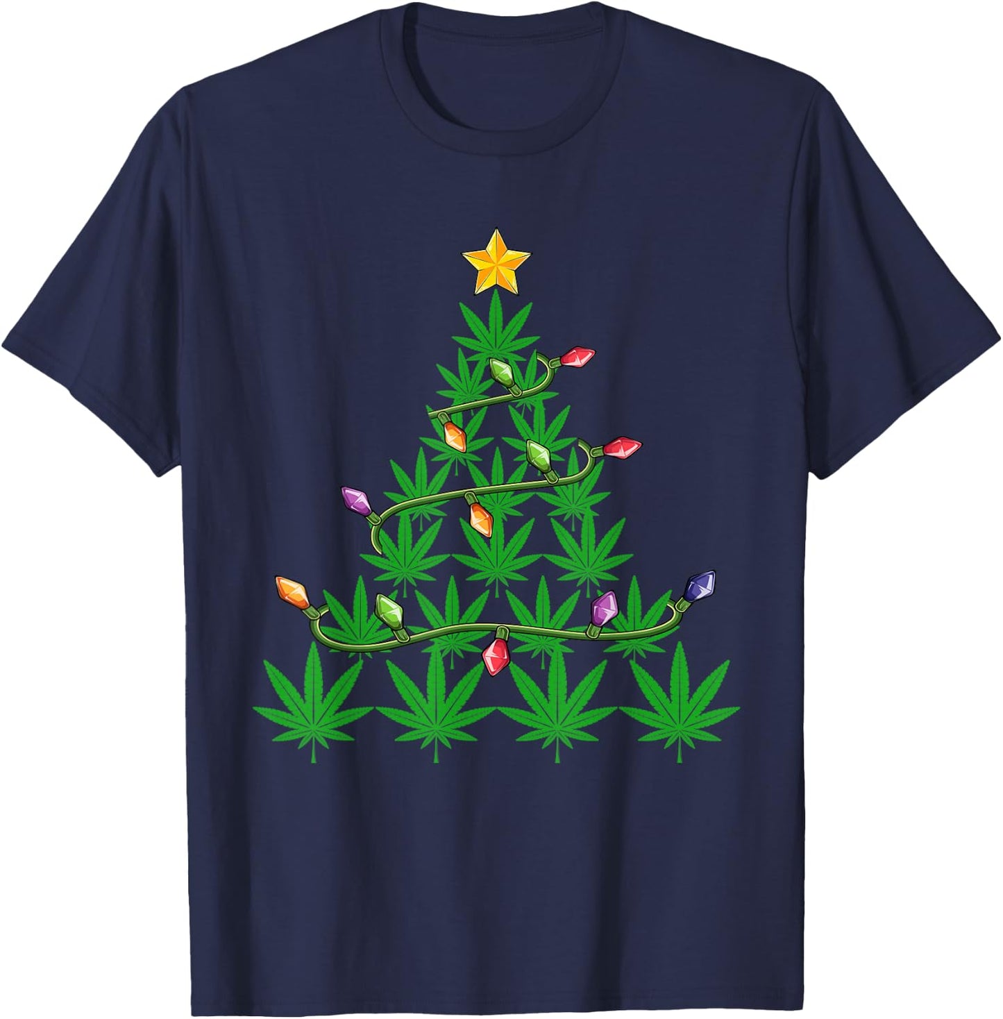 Weed Christmas Men Apparel Funny Marijuana Pot Leaf Cannabis T-Shirt - T-Shirt | Navy