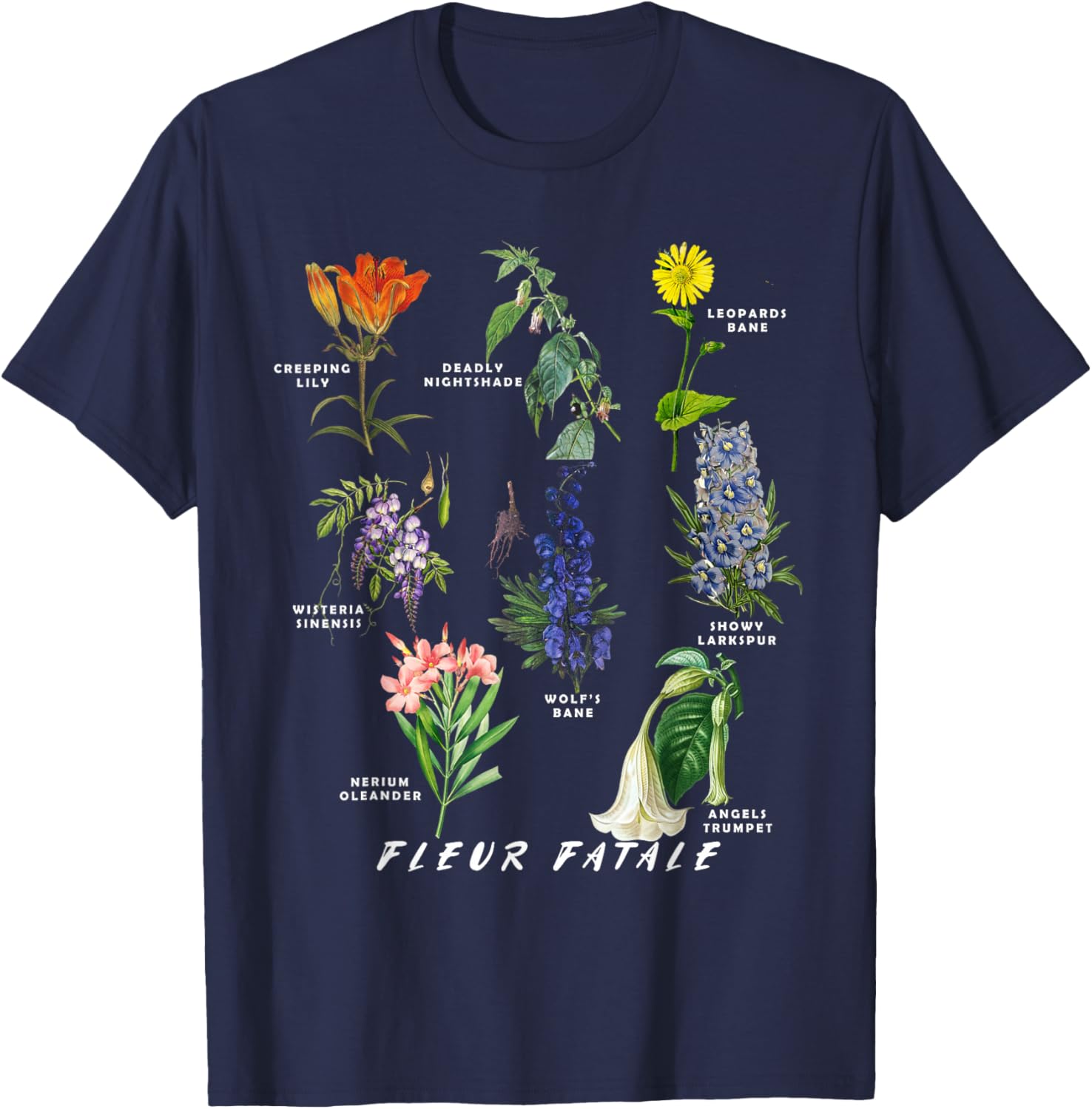 Botanist Gardening Fleur Fatale Poison Botanical Chart T-Shirt - T-Shirt | Navy