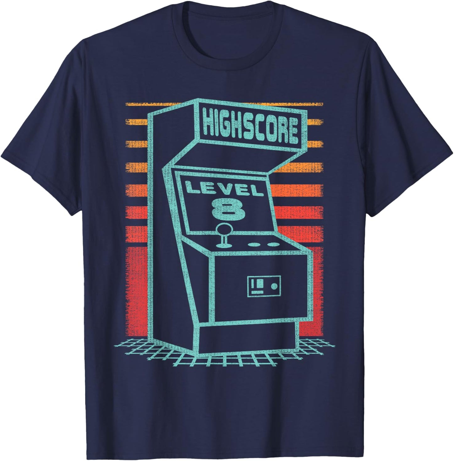 8th Birthday 8 Year Old Retro Gamer Level Up Unlocked T-Shirt - T-Shirt | Navy