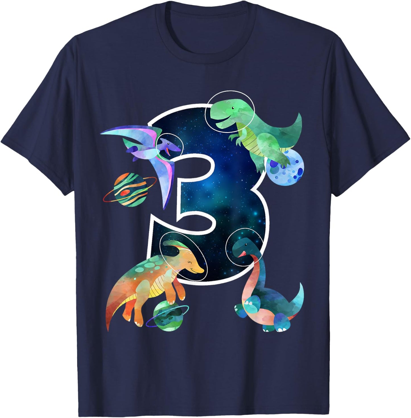 Kids Astronaut Outer Space Dinosaurs 3rd Birthday Boy Gift T-Shirt - T-Shirt | Navy