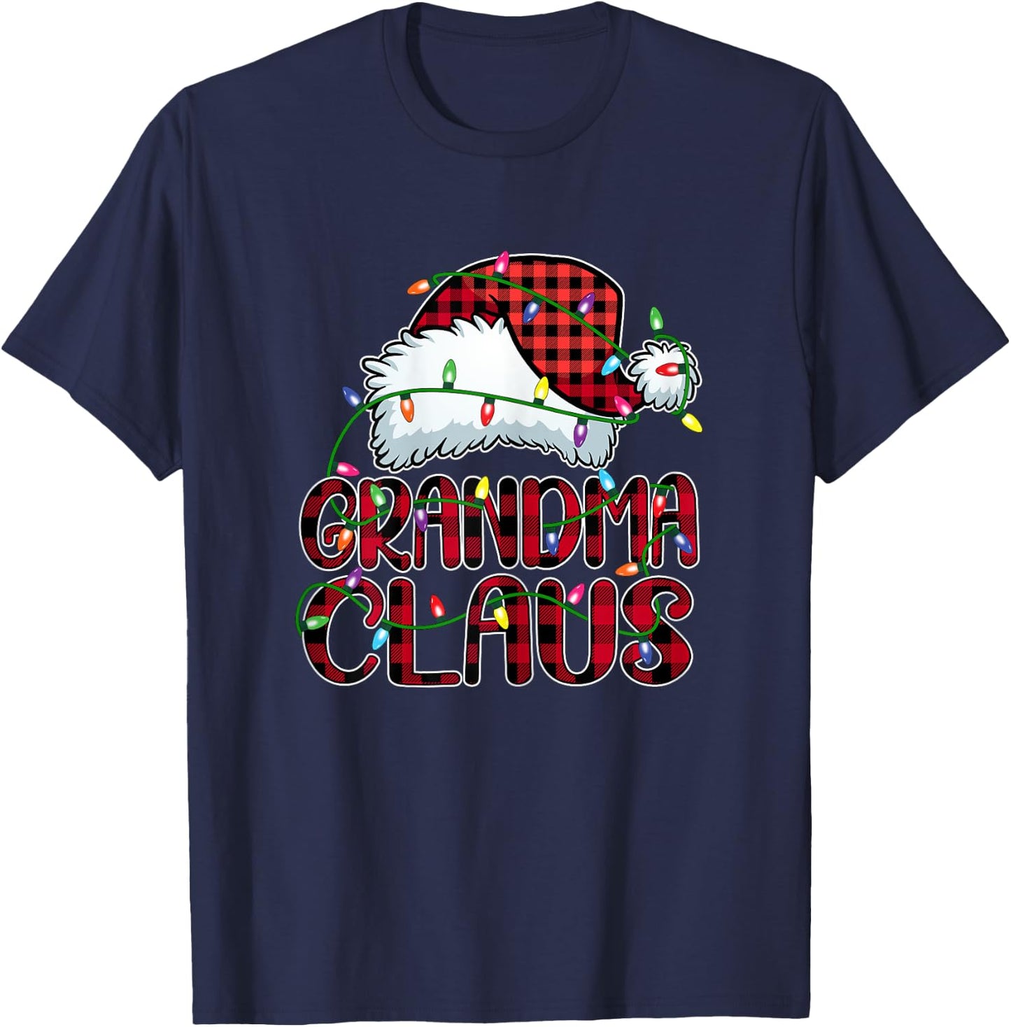 Grandma Claus Shirt Christmas Lights Pajama Family Matching T-Shirt - T-Shirt | Navy